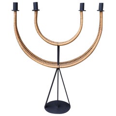 Wrought Iron and Cane Candlestick by Umanoff