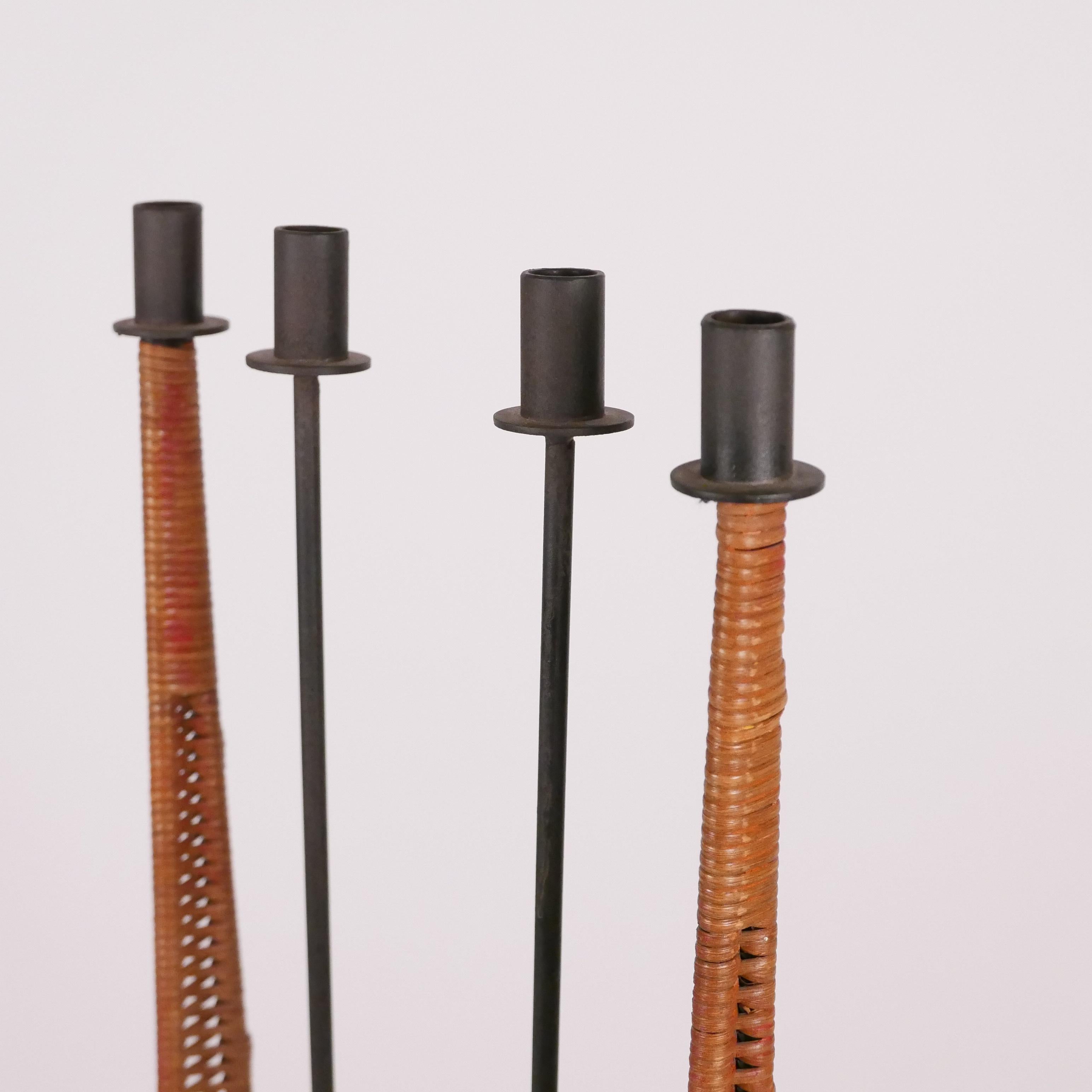 20th Century Wrought Iron and Cane Mid-Century Modern Candelabra Torchère by Arthur Umanoff