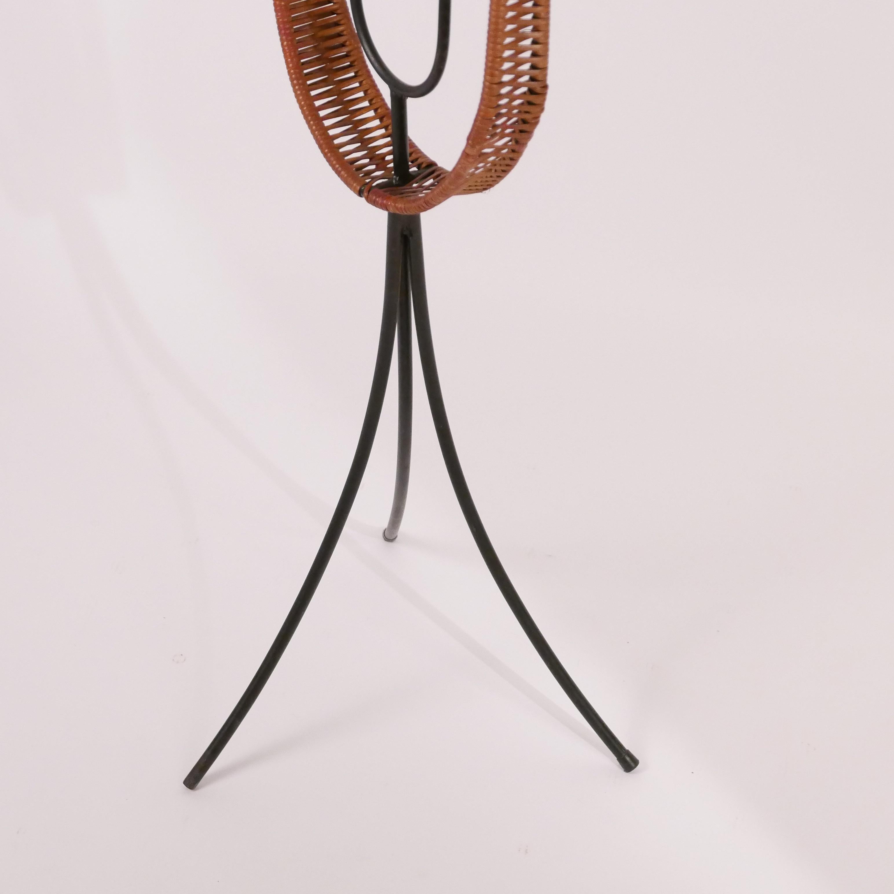 Metal Wrought Iron and Cane Mid-Century Modern Candelabra Torchère by Arthur Umanoff