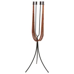 Retro Wrought Iron and Cane Mid-Century Modern Candelabra Torchère by Arthur Umanoff
