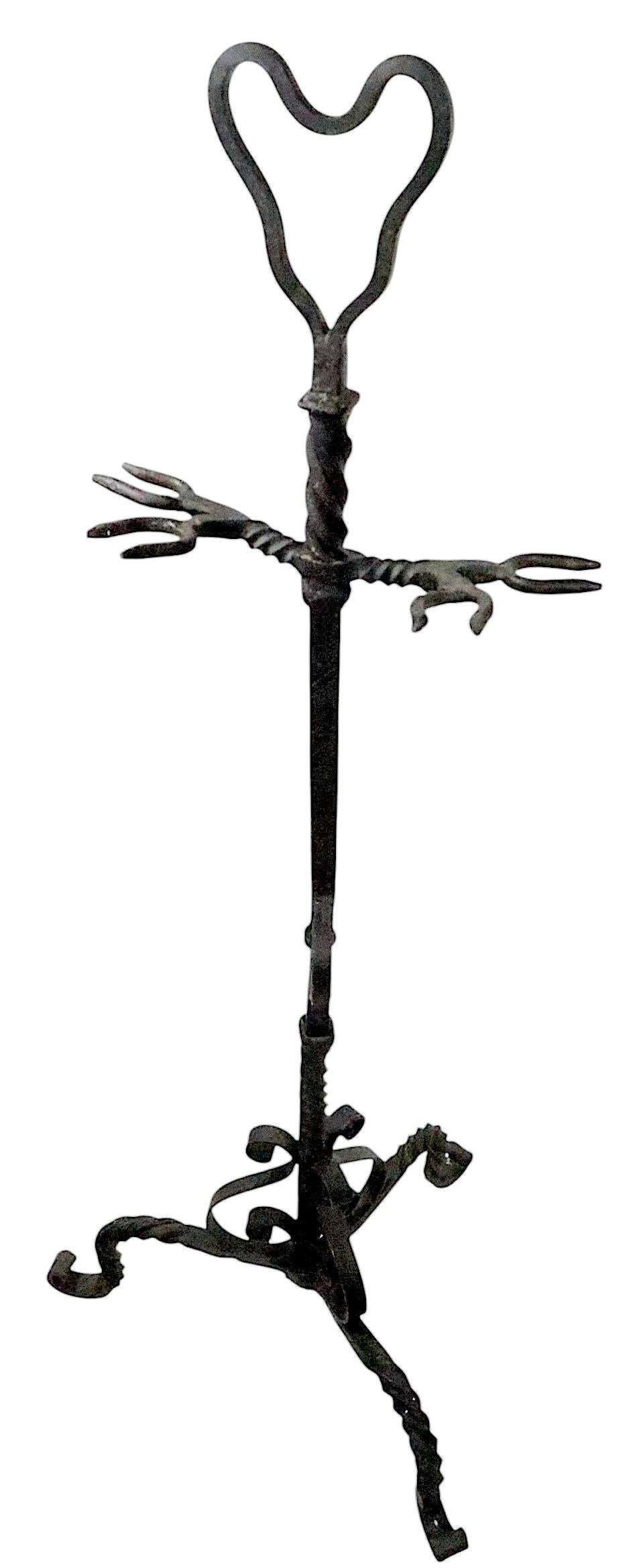 Wrought Iron and Cast Bronze Gothic Fireplace Tool Set c. 19th C. For Sale 8