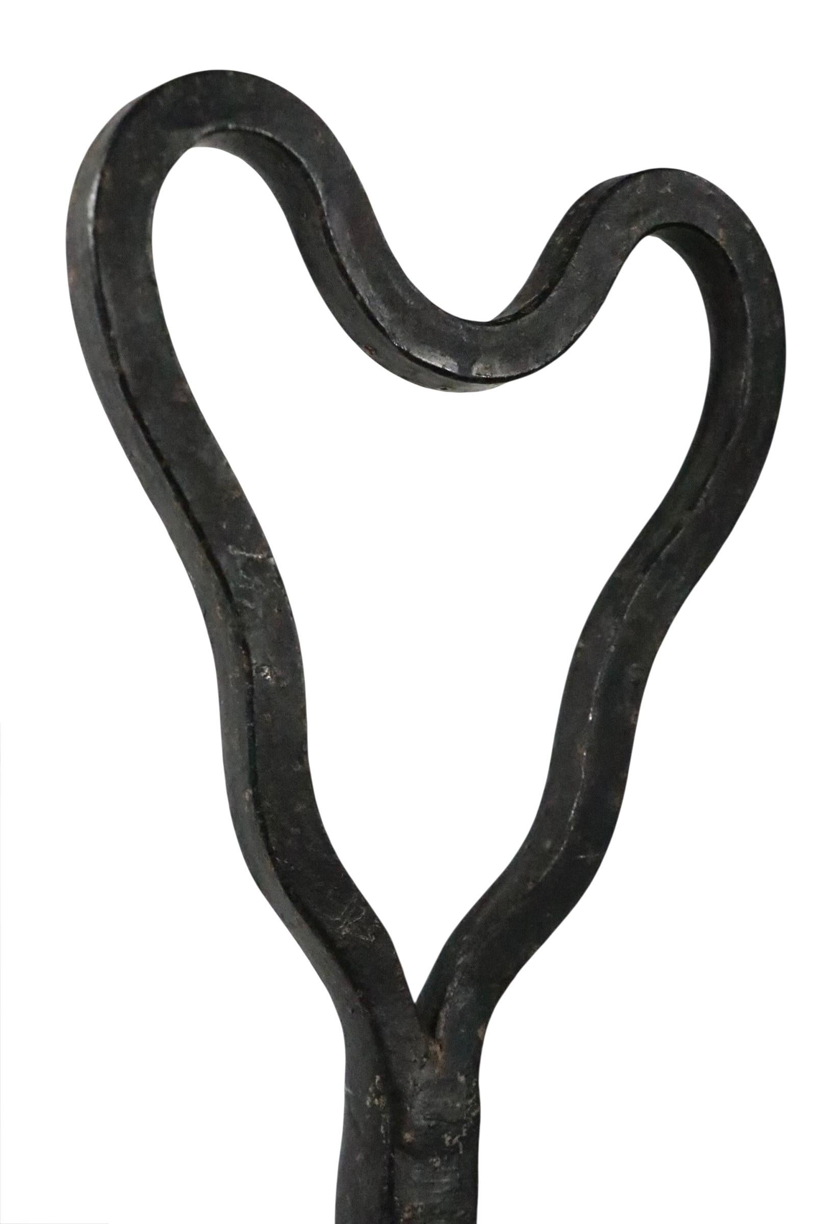 Gothic Revival Wrought Iron and Cast Bronze Gothic Fireplace Tool Set c. 19th C. For Sale