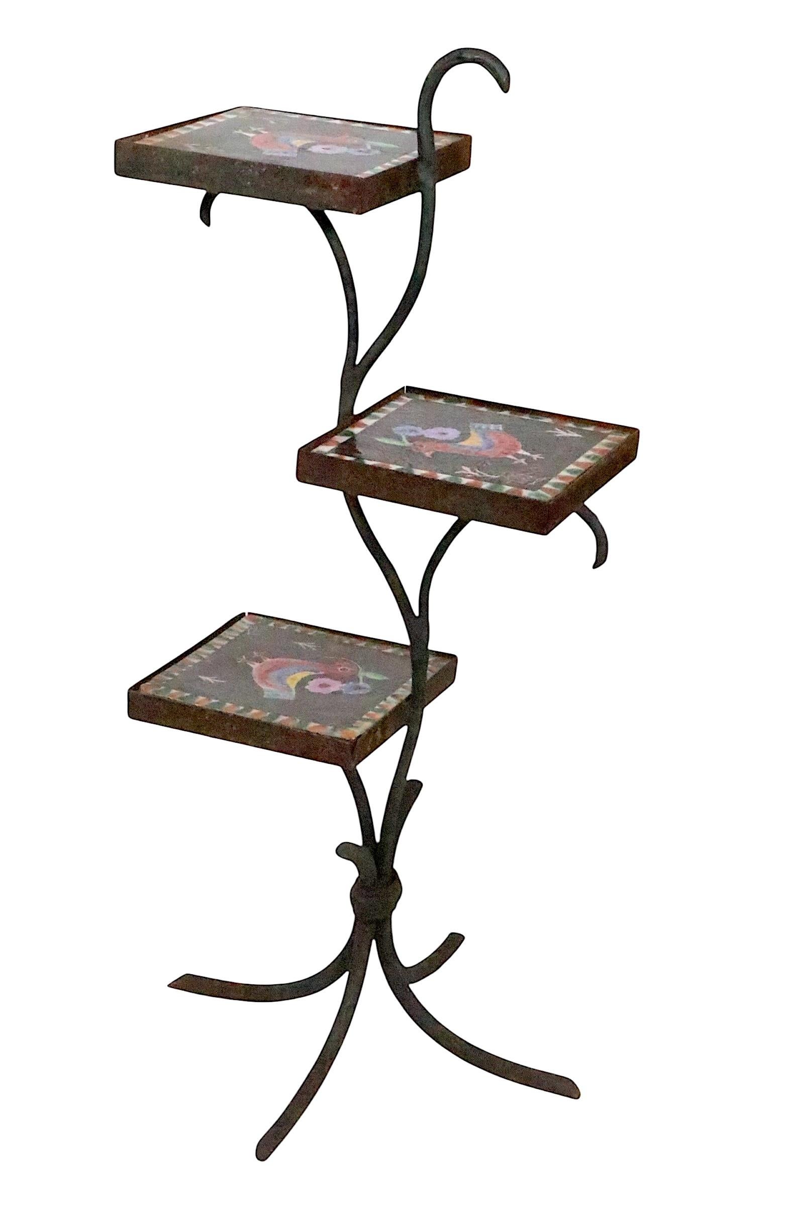 Stand pour plantes en fer forgé et carreaux de céramique par Industria Ceramica Salernitana en vente 1