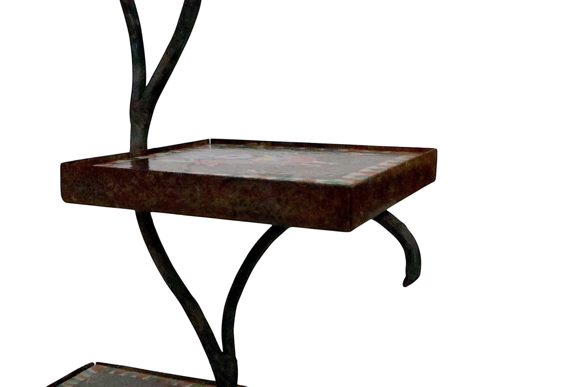 Stand pour plantes en fer forgé et carreaux de céramique par Industria Ceramica Salernitana en vente 2