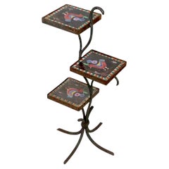Wrought Iron and Ceramic Tile Plant Stand by Industria Ceramica Salernitana