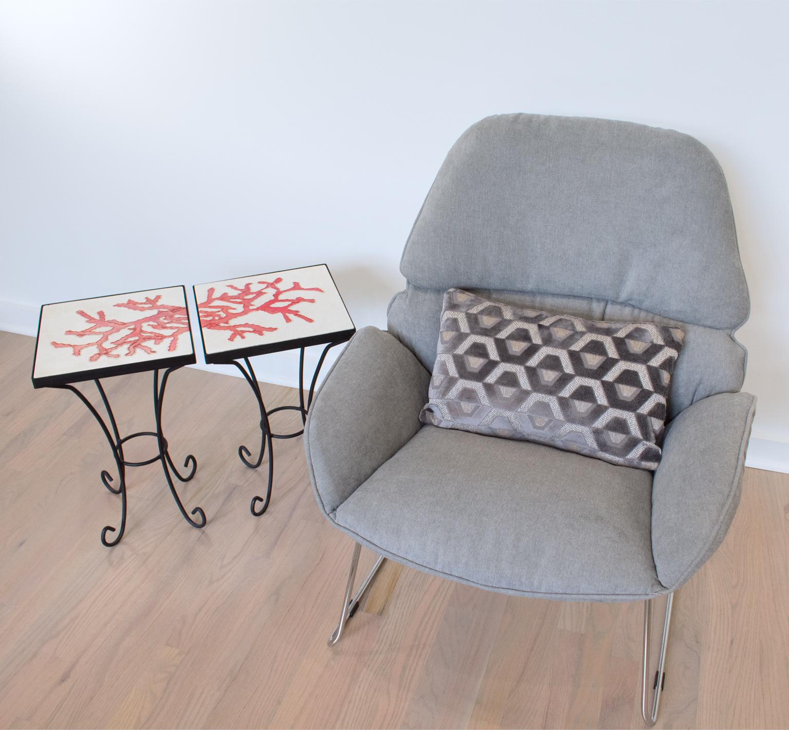 Wrought Iron and Ceramic Tile Side Coffee Table, a pair, 1950s For Sale 9