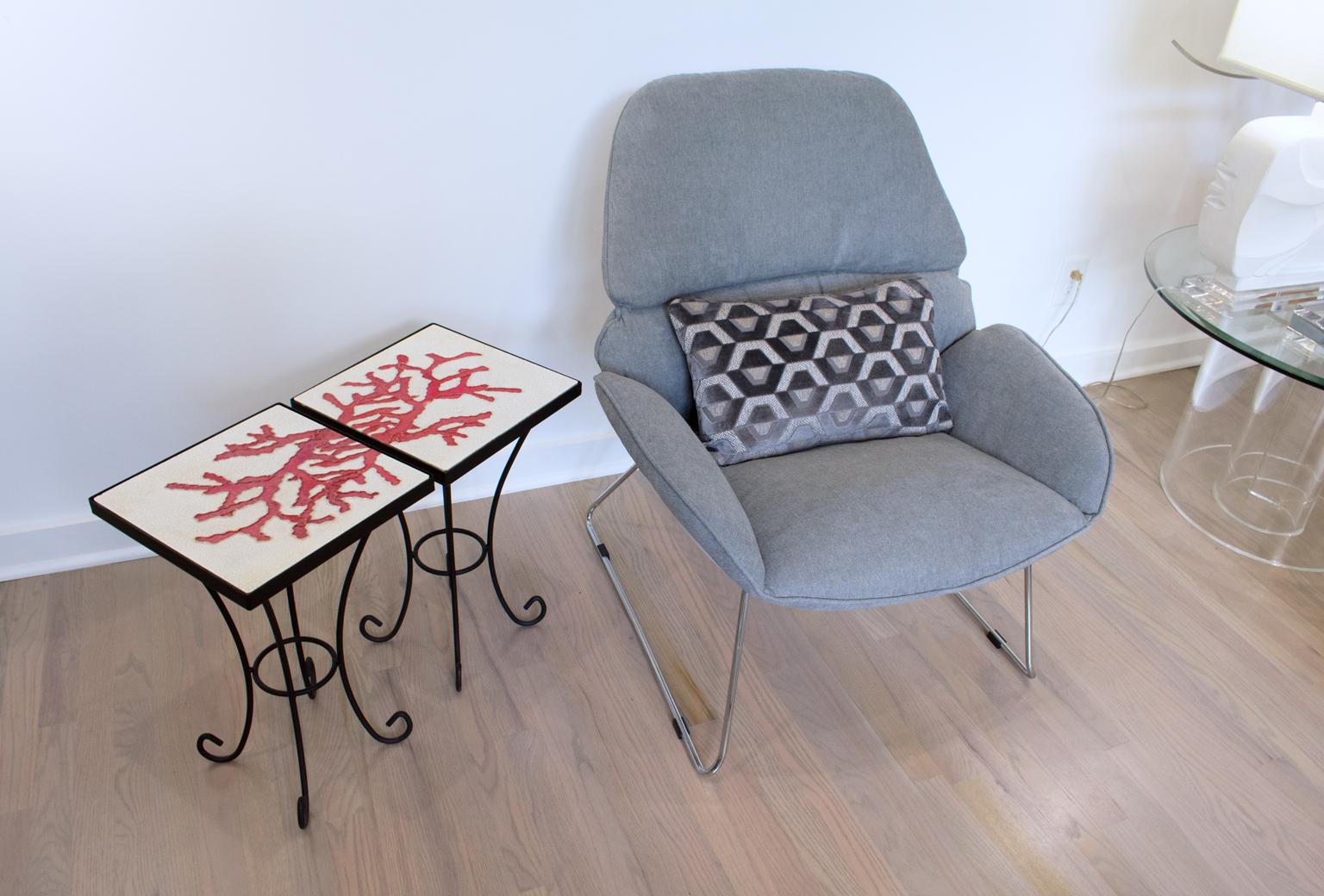 Wrought Iron and Ceramic Tile Side Coffee Table, a pair, 1950s For Sale 10