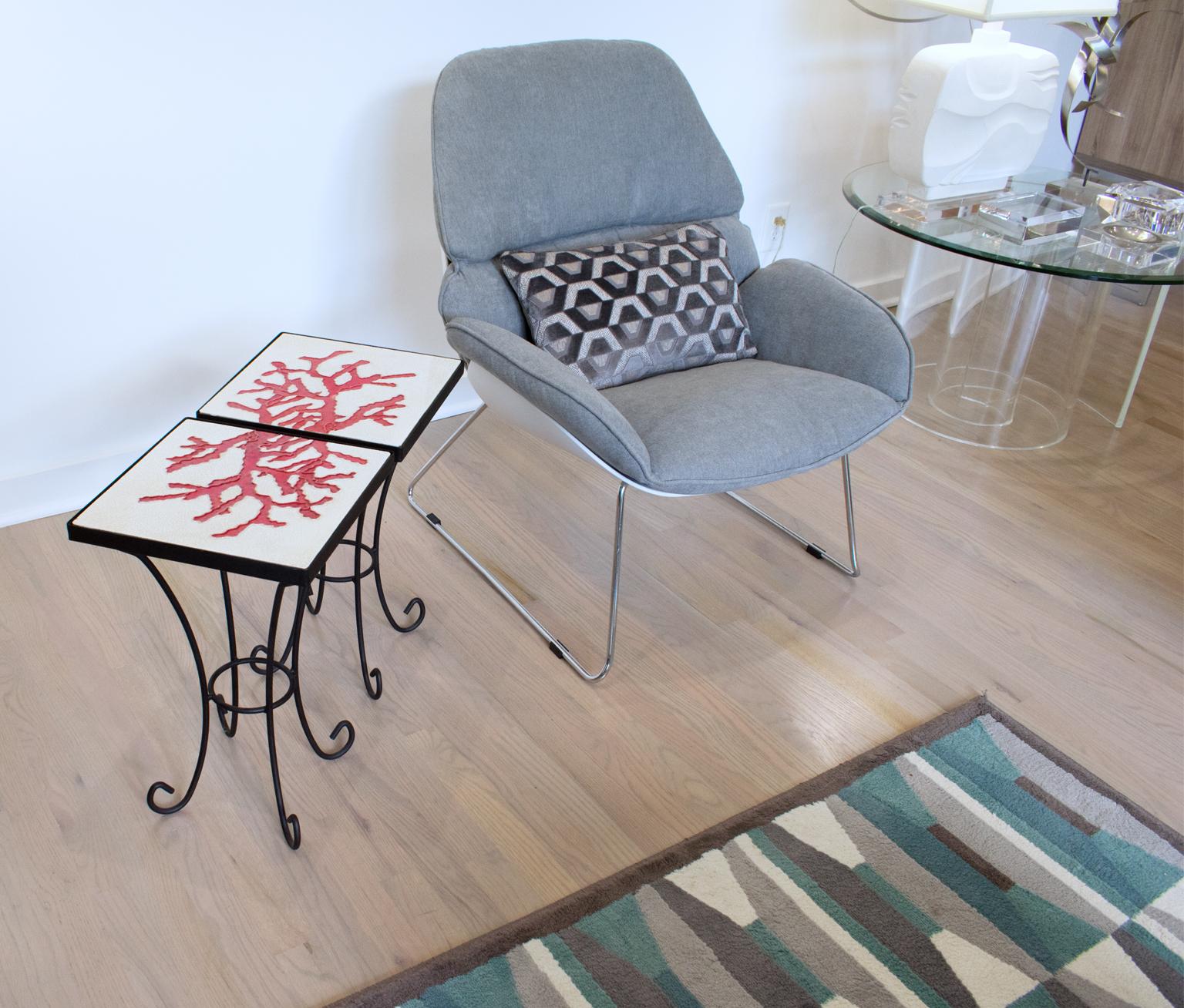 Wrought Iron and Ceramic Tile Side Coffee Table, a pair, 1950s For Sale 11