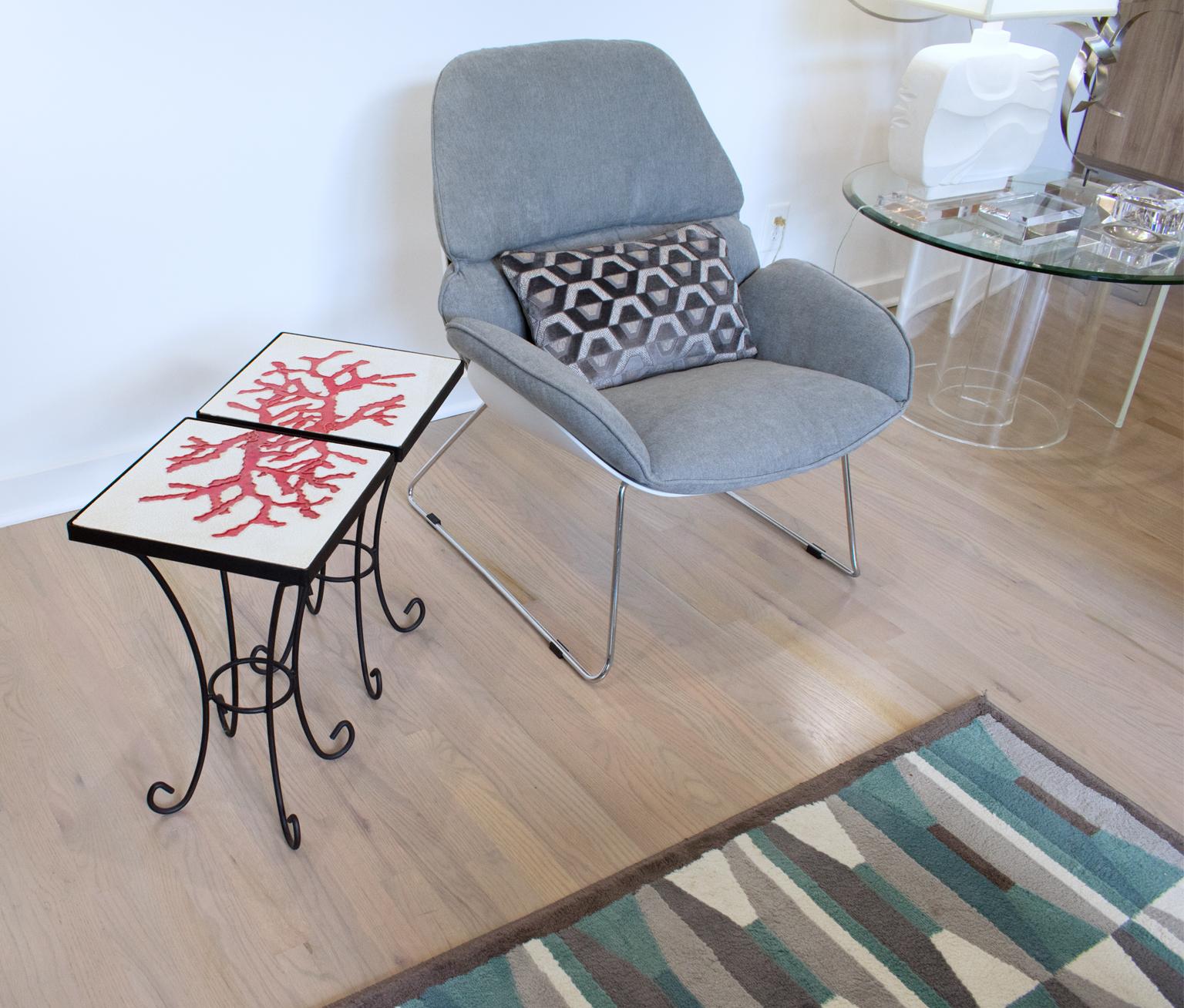 Wrought Iron and Ceramic Tile Side Coffee Table, a pair, 1950s For Sale 12