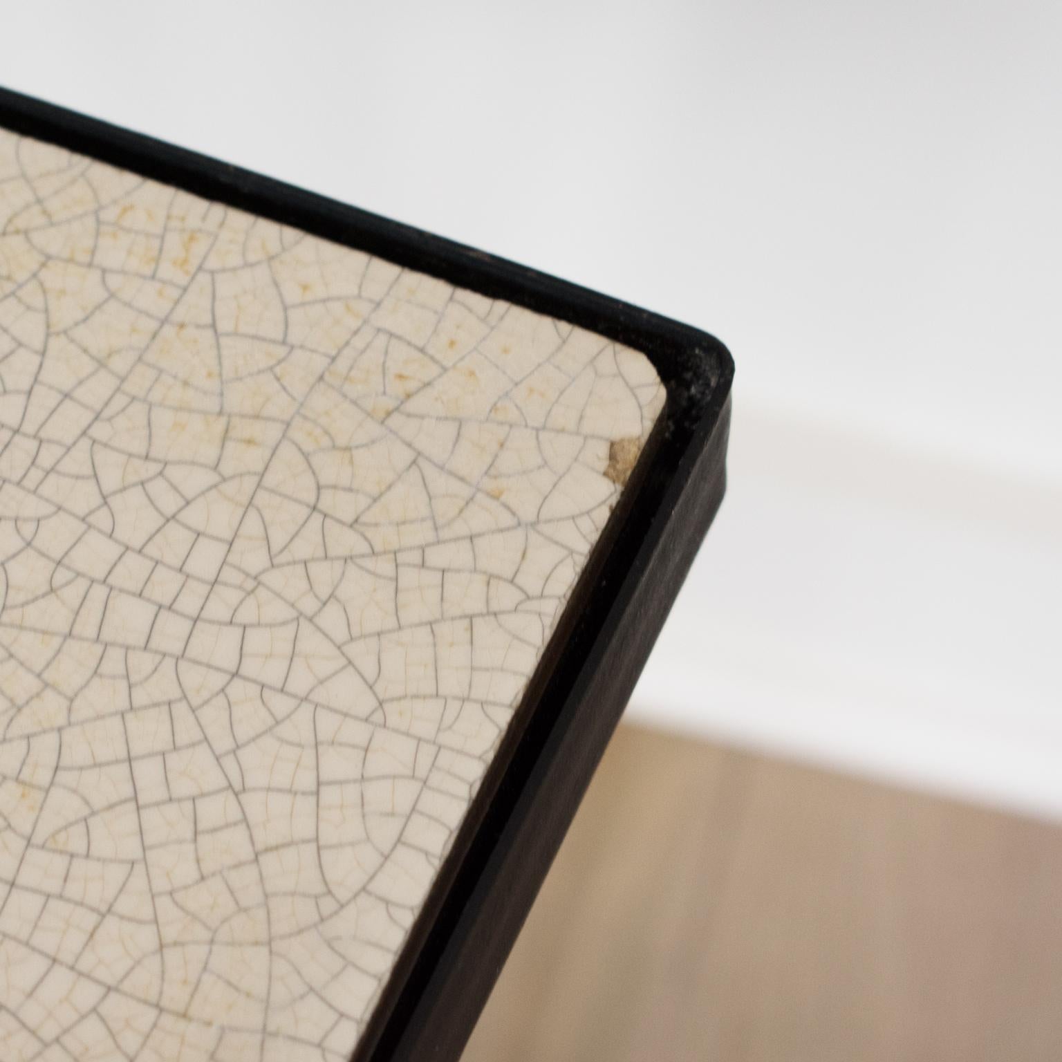 Wrought Iron and Ceramic Tile Side Coffee Table, a pair, 1950s For Sale 1
