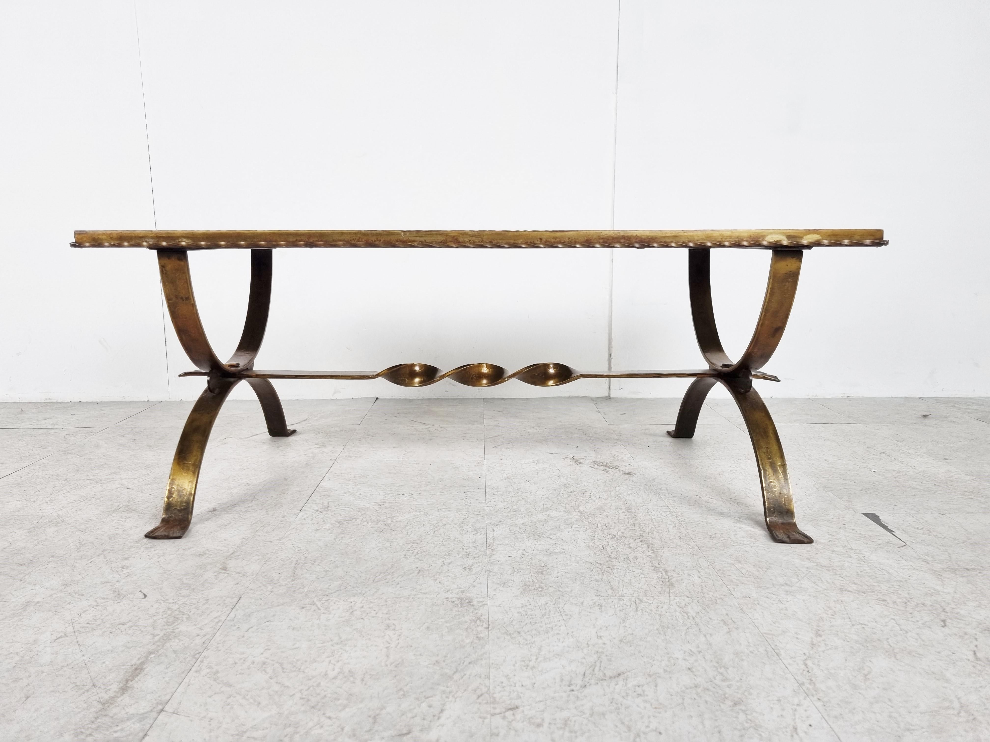 Neoclassical Wrought Iron and Copper Coffee Table, 1960s For Sale