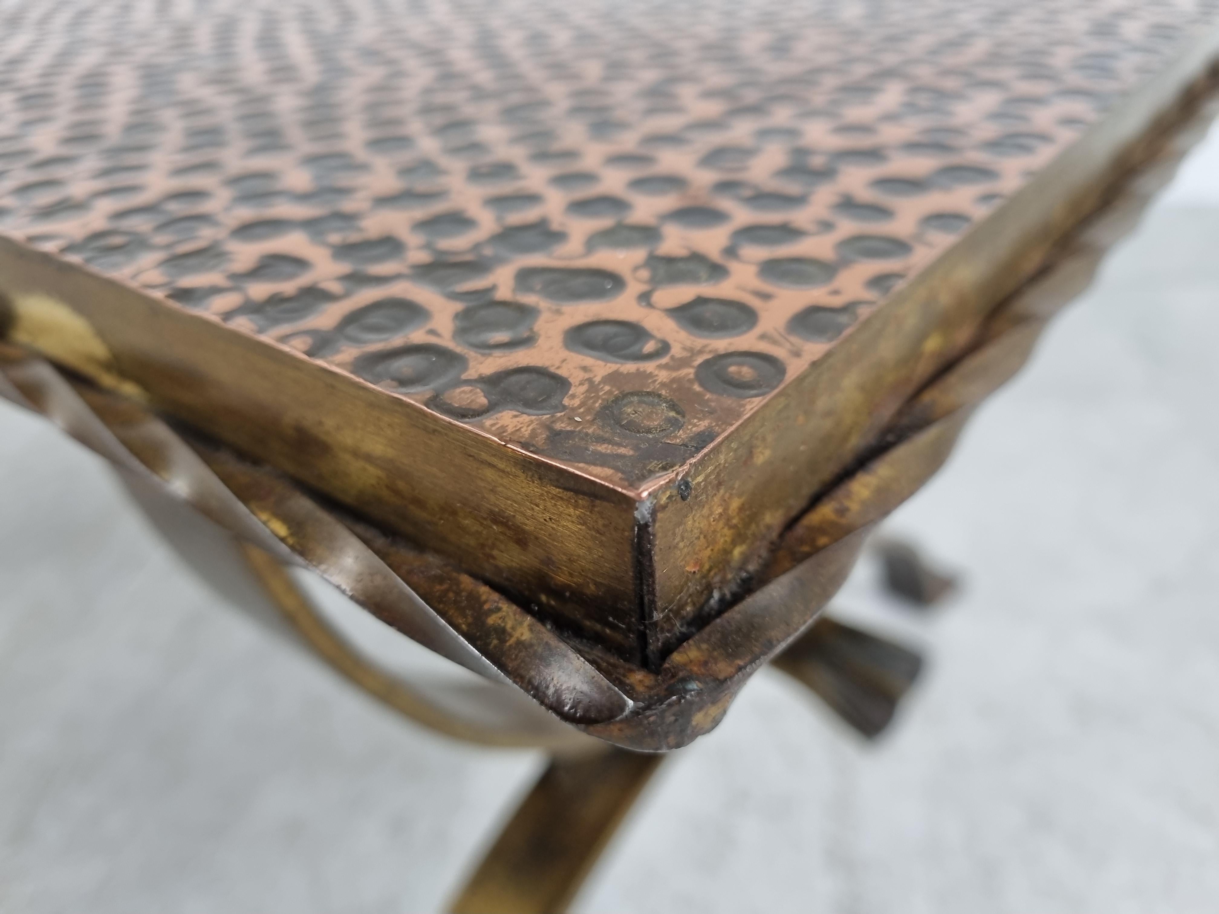 Mid-20th Century Wrought Iron and Copper Coffee Table, 1960s For Sale