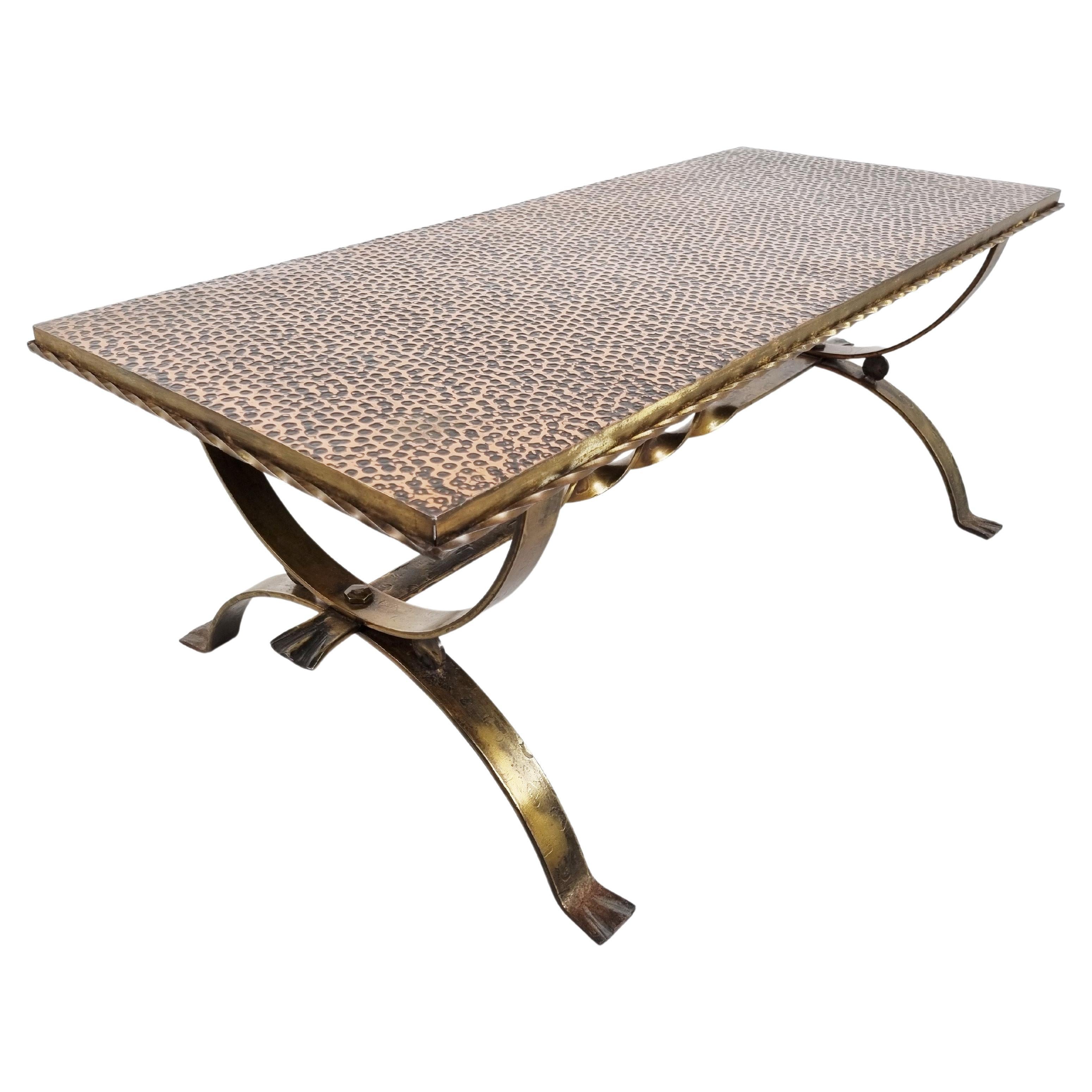 Wrought Iron and Copper Coffee Table, 1960s For Sale
