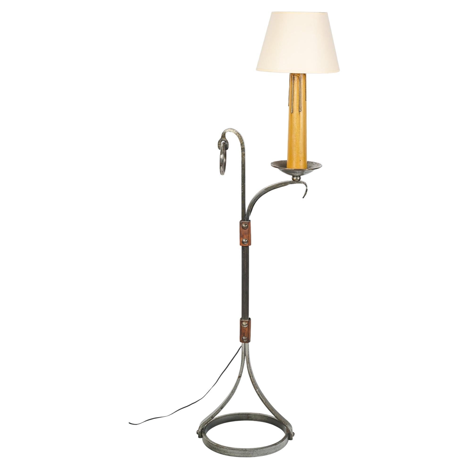 Wrought Iron and Copper Floor Lamp from the 1960s For Sale