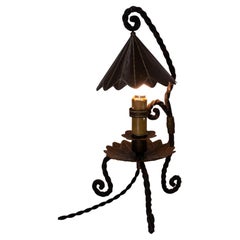 Wrought Iron and Copper Table Lamp, French, circa 1960