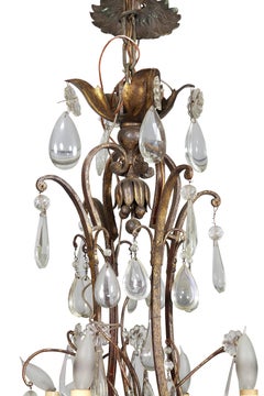 Wrought Iron and Crystal Chandelier
