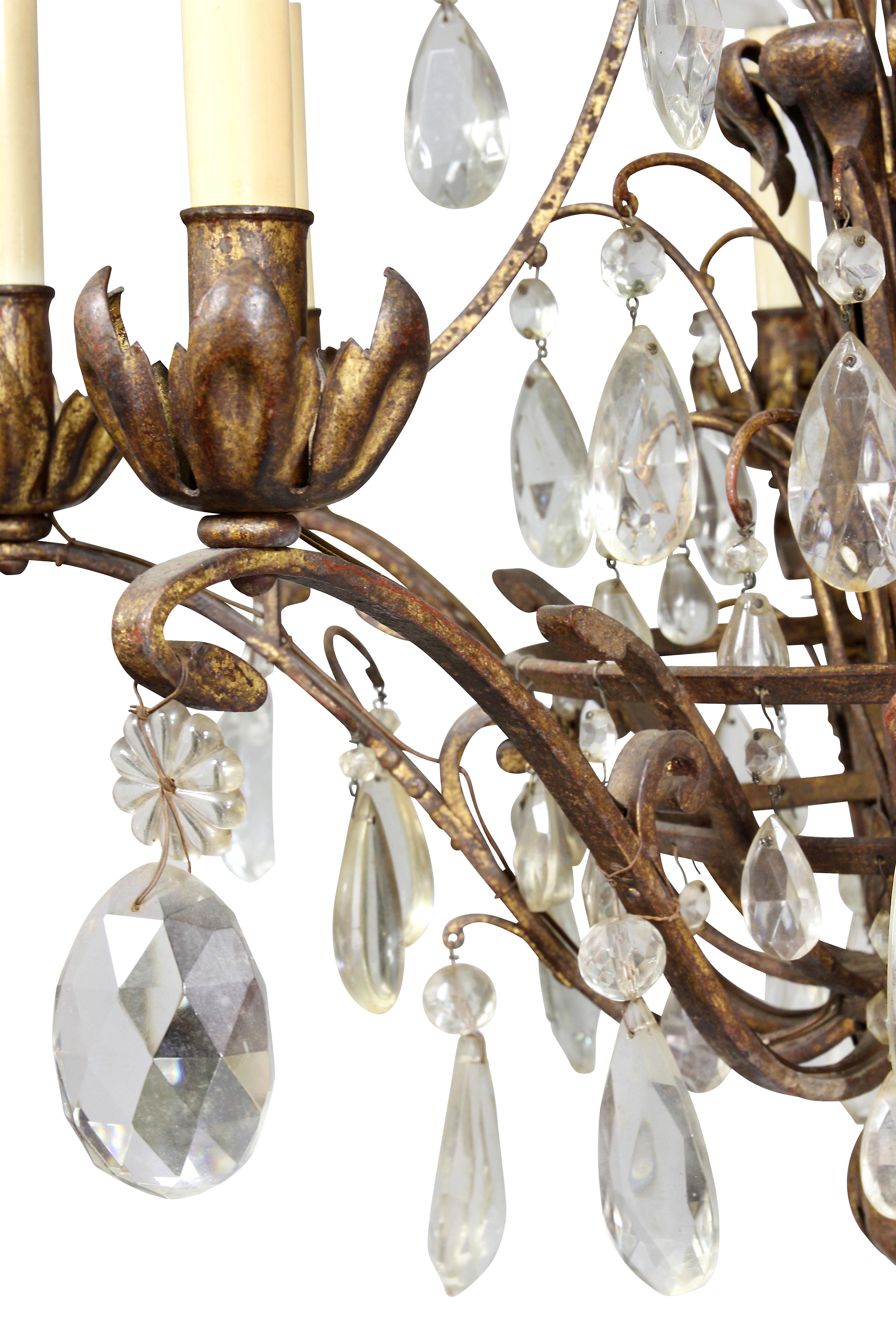 Wrought Iron and Crystal Chandelier For Sale 1