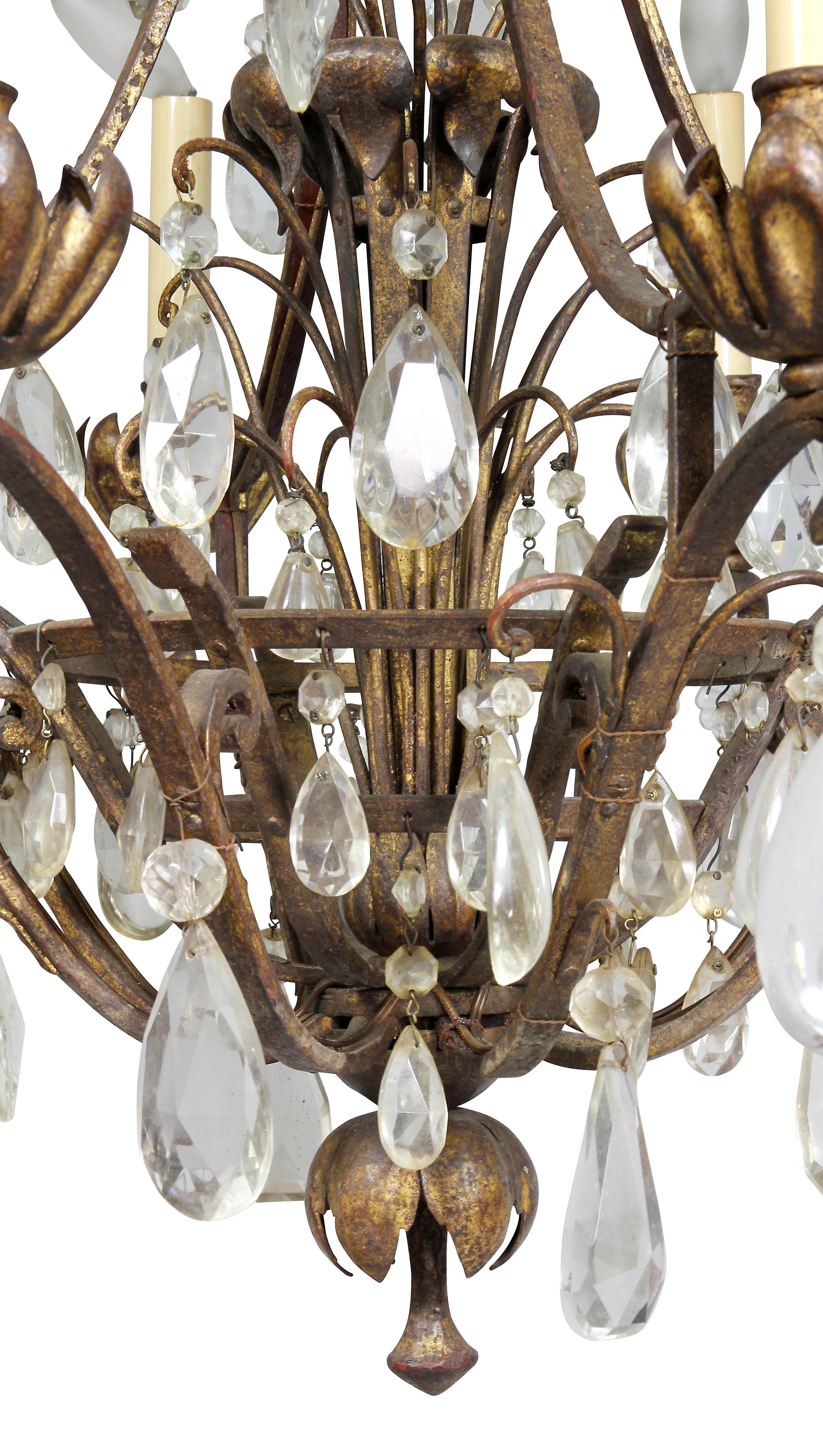 Wrought Iron and Crystal Chandelier For Sale 2