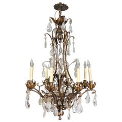Antique Wrought Iron and Crystal Chandelier