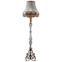 Wrought Iron and Crystal Floor Lamp in Gilbert Poillerat Style