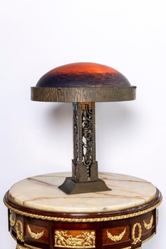Wrought Iron and Daum Nancy Glass Table Lamp, France, circa 1920-1930