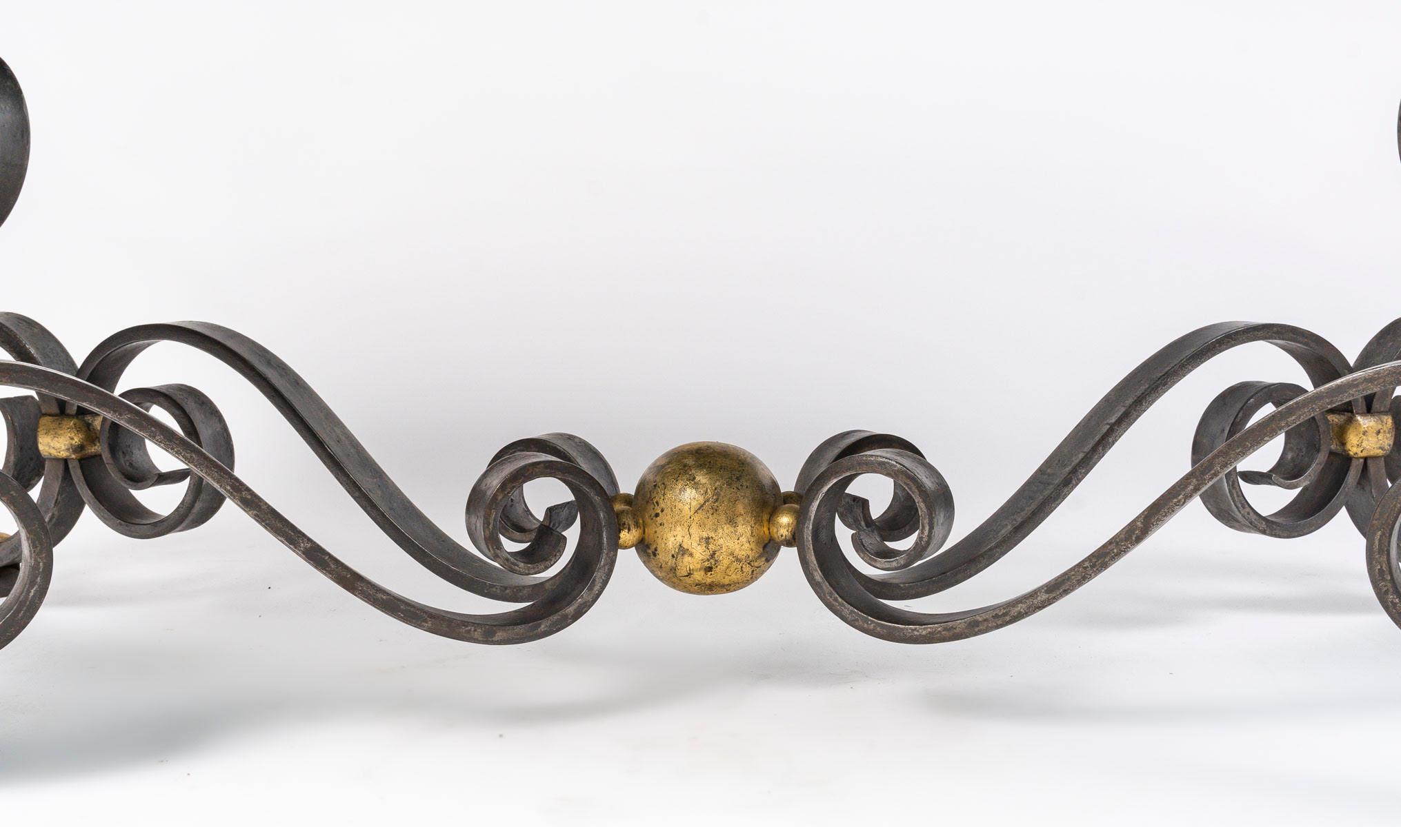 Art Deco Wrought Iron and Eglomised Mirror Coffee Table, Circa 1940.