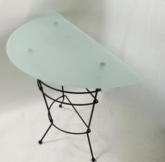 Wrought Iron and Frosted Glass Semi Circular Console