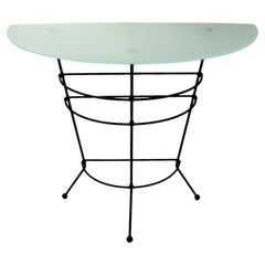 Wrought Iron and Frosted Glass Semi Circular Console