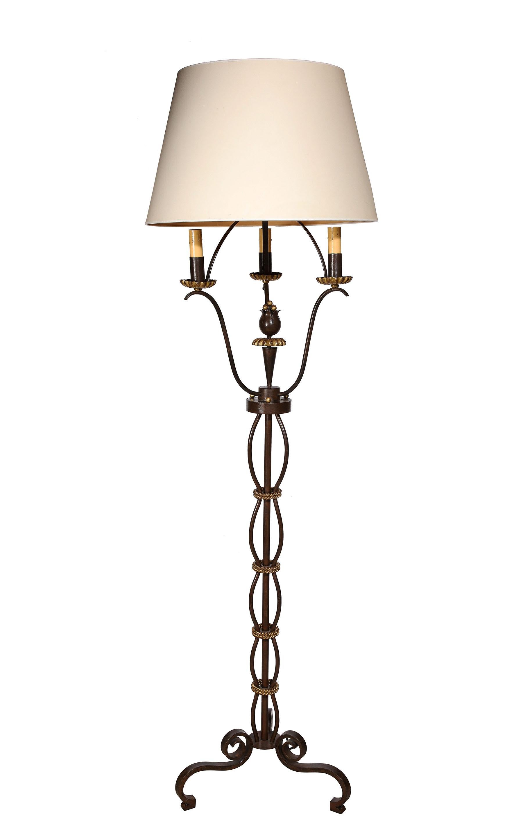 Wrought Iron and Gilt Bronze Floor Lamp by Gilbert Poillerat In Good Condition In New York, NY