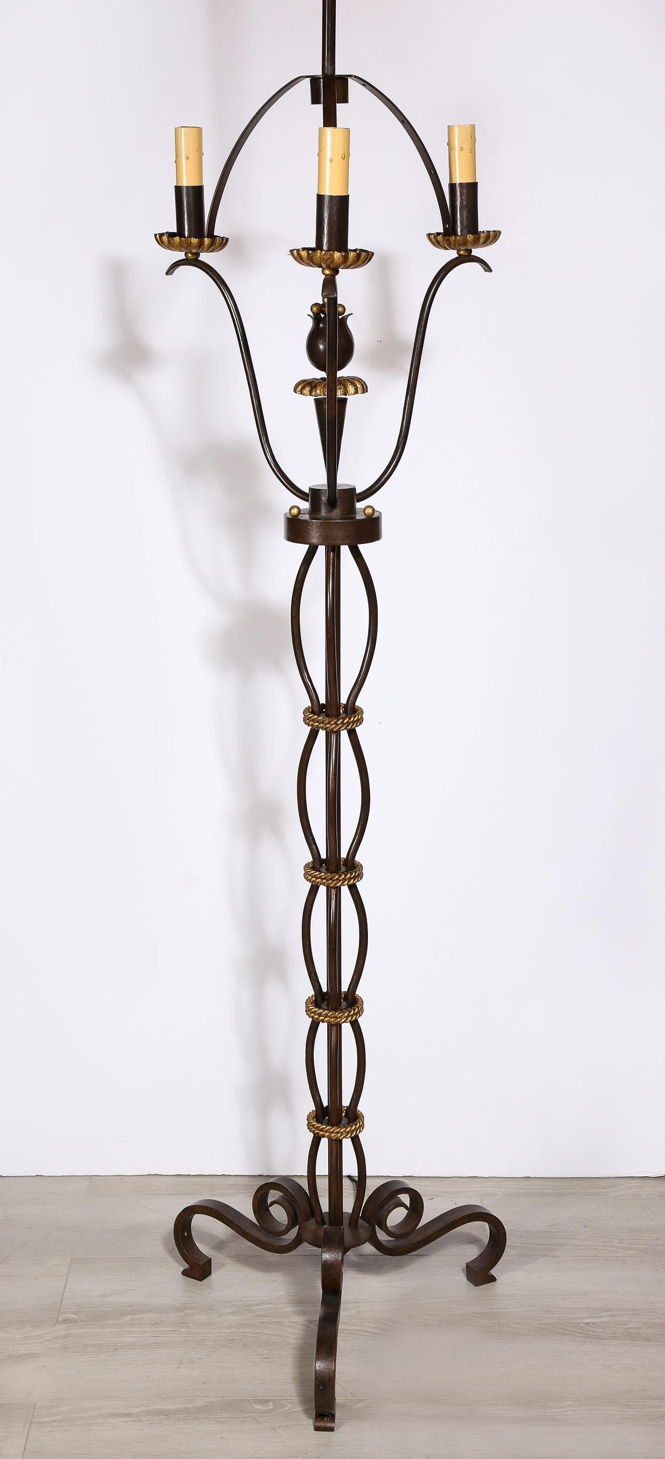 20th Century Wrought Iron and Gilt Bronze Floor Lamp by Gilbert Poillerat