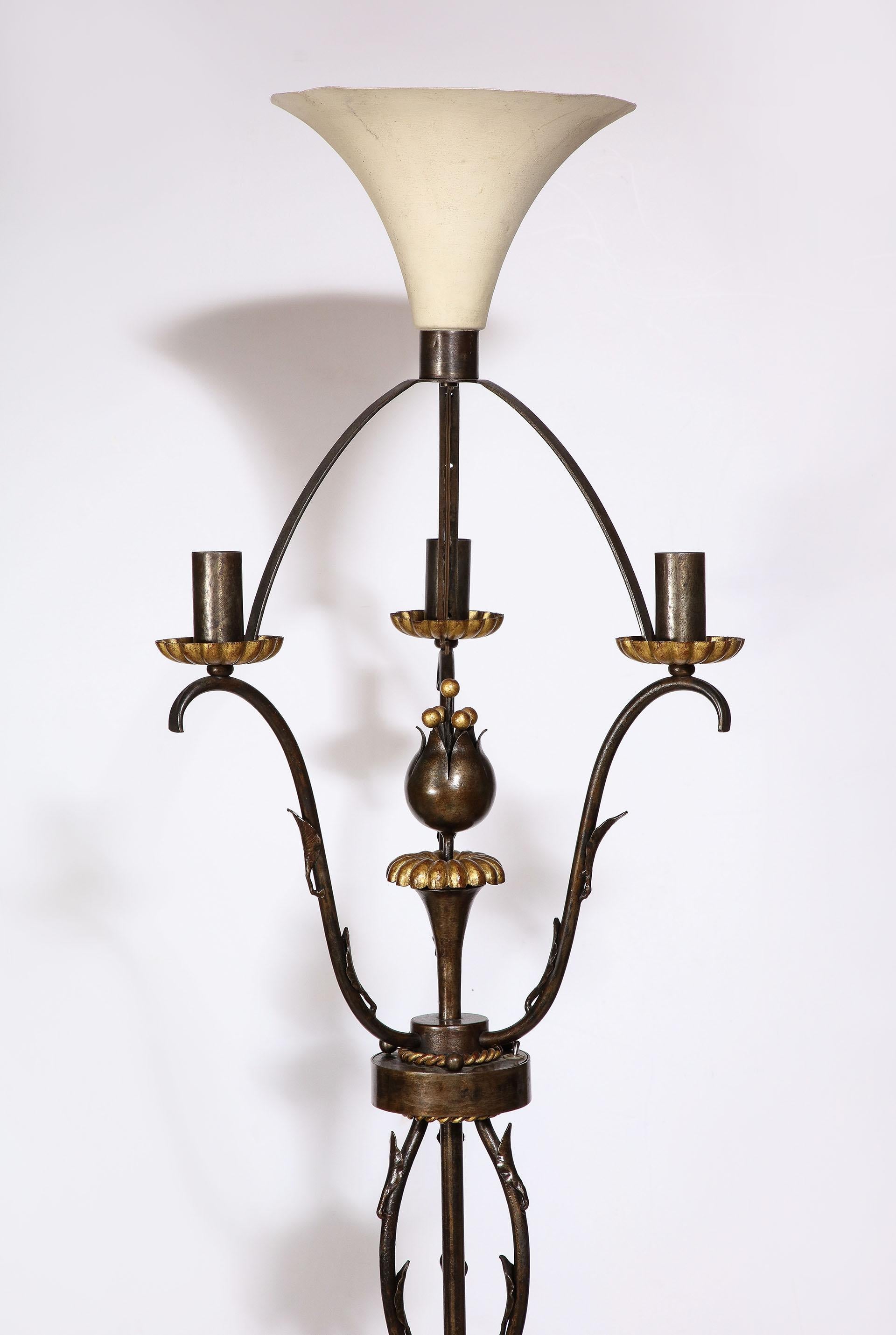 20th Century Wrought Iron and Gilt Bronze Floor Lamp by Gilbert Poillerat