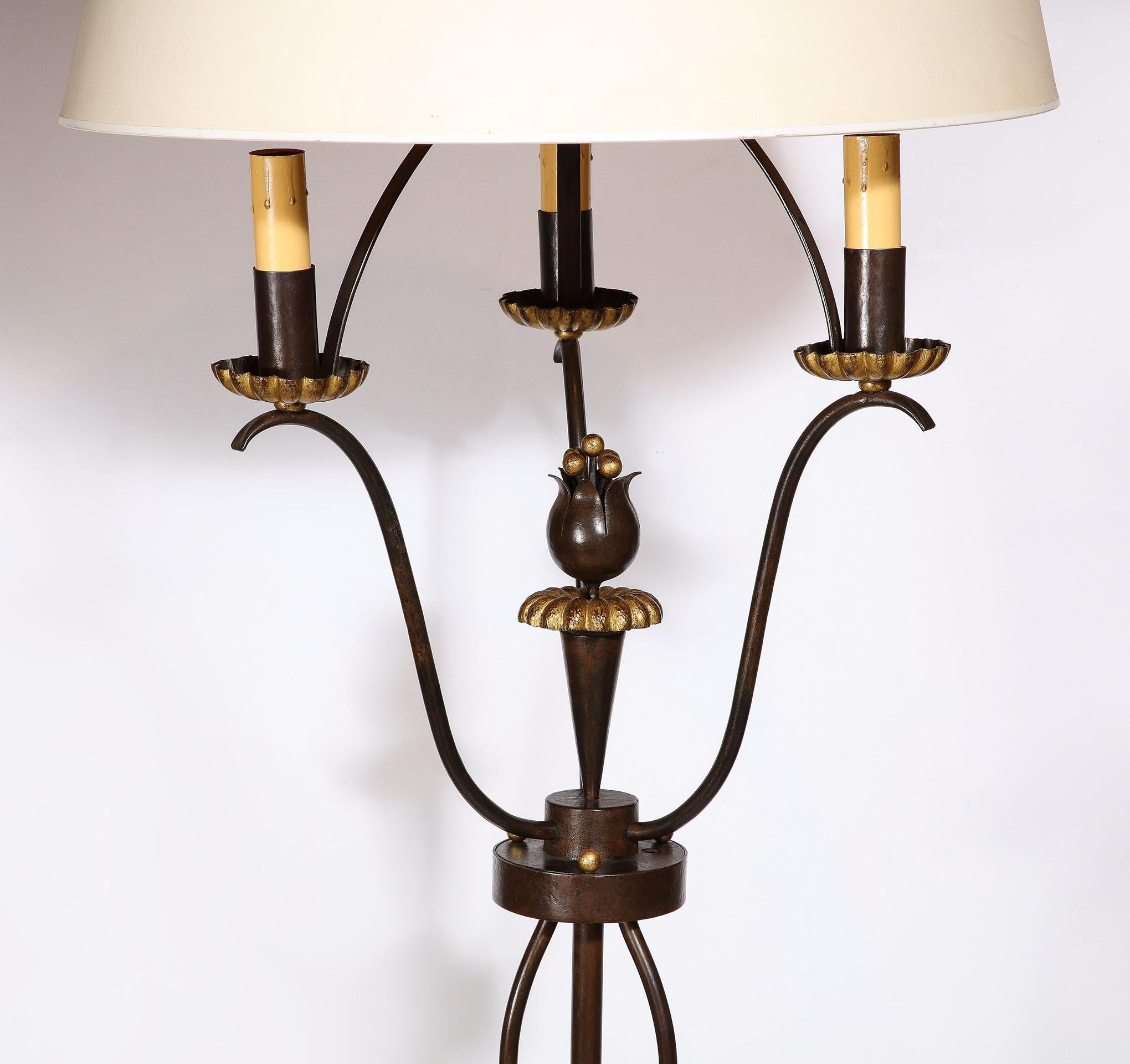 Wrought Iron and Gilt Bronze Floor Lamp by Gilbert Poillerat 1