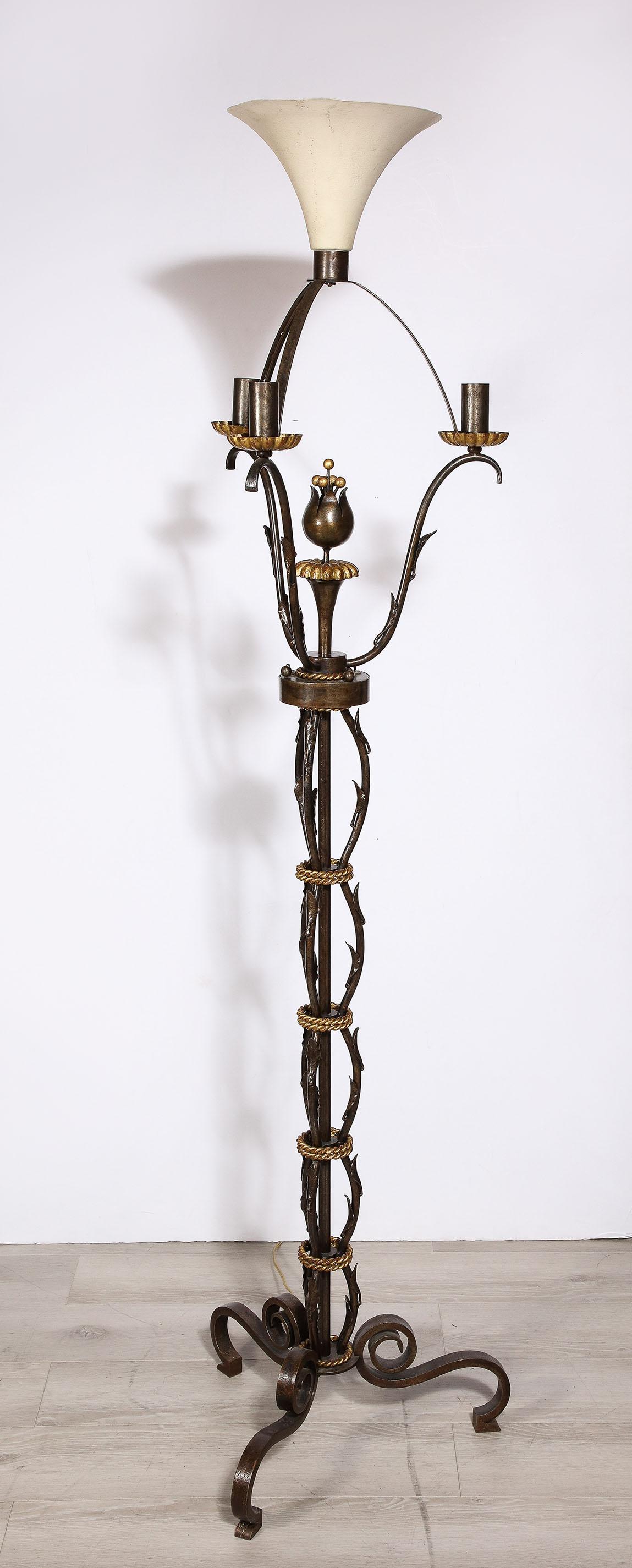 Wrought Iron and Gilt Bronze Floor Lamp by Gilbert Poillerat 1