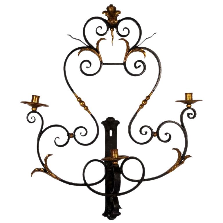 Wrought Iron And Gilt Wall Sconce For At 1stdibs - Large Candle Wall Sconces Wrought Iron