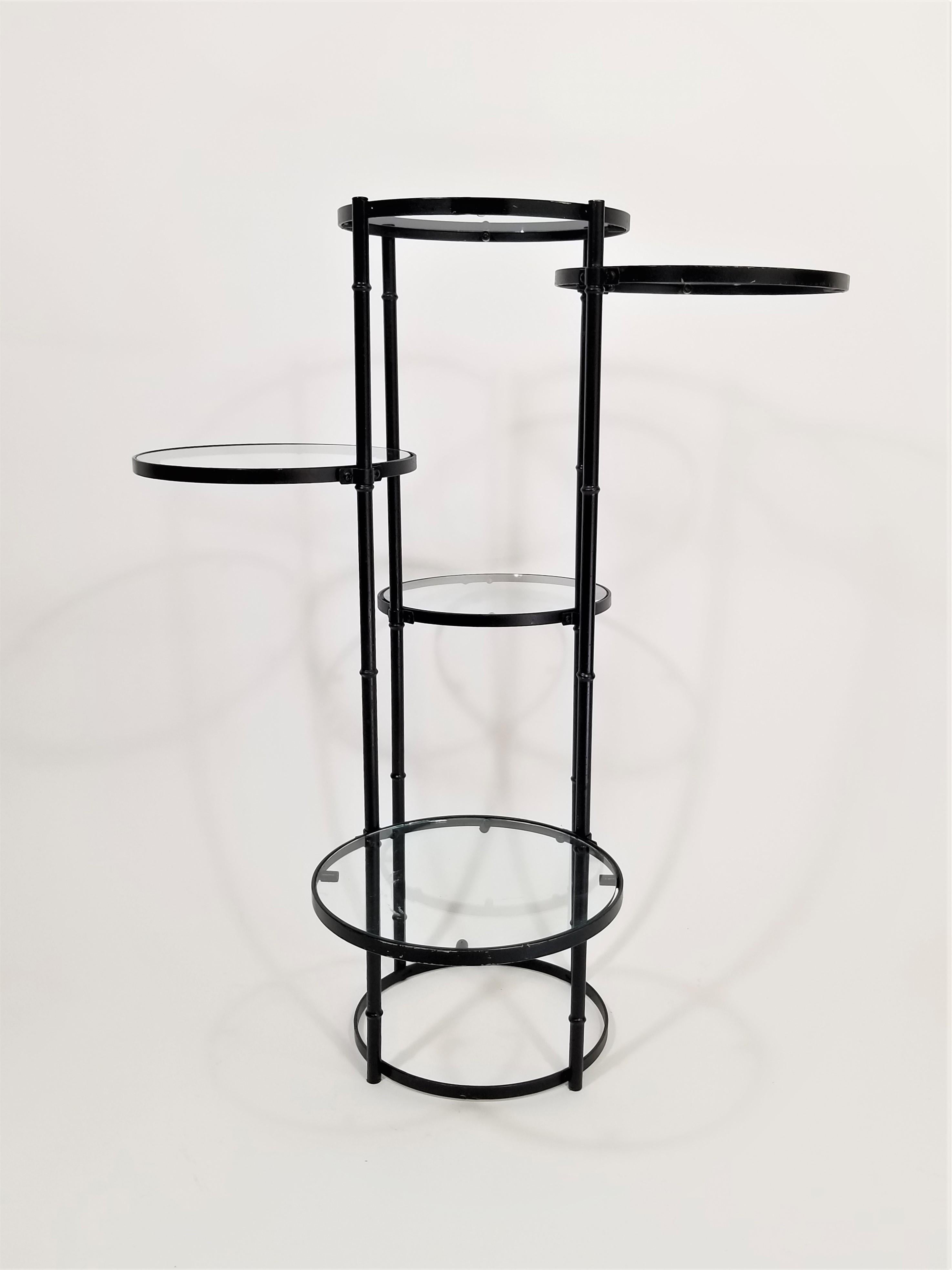 Art Deco Black Wrought Iron and Glass 5-Tiered Garden Patio Stand Midcentury 5