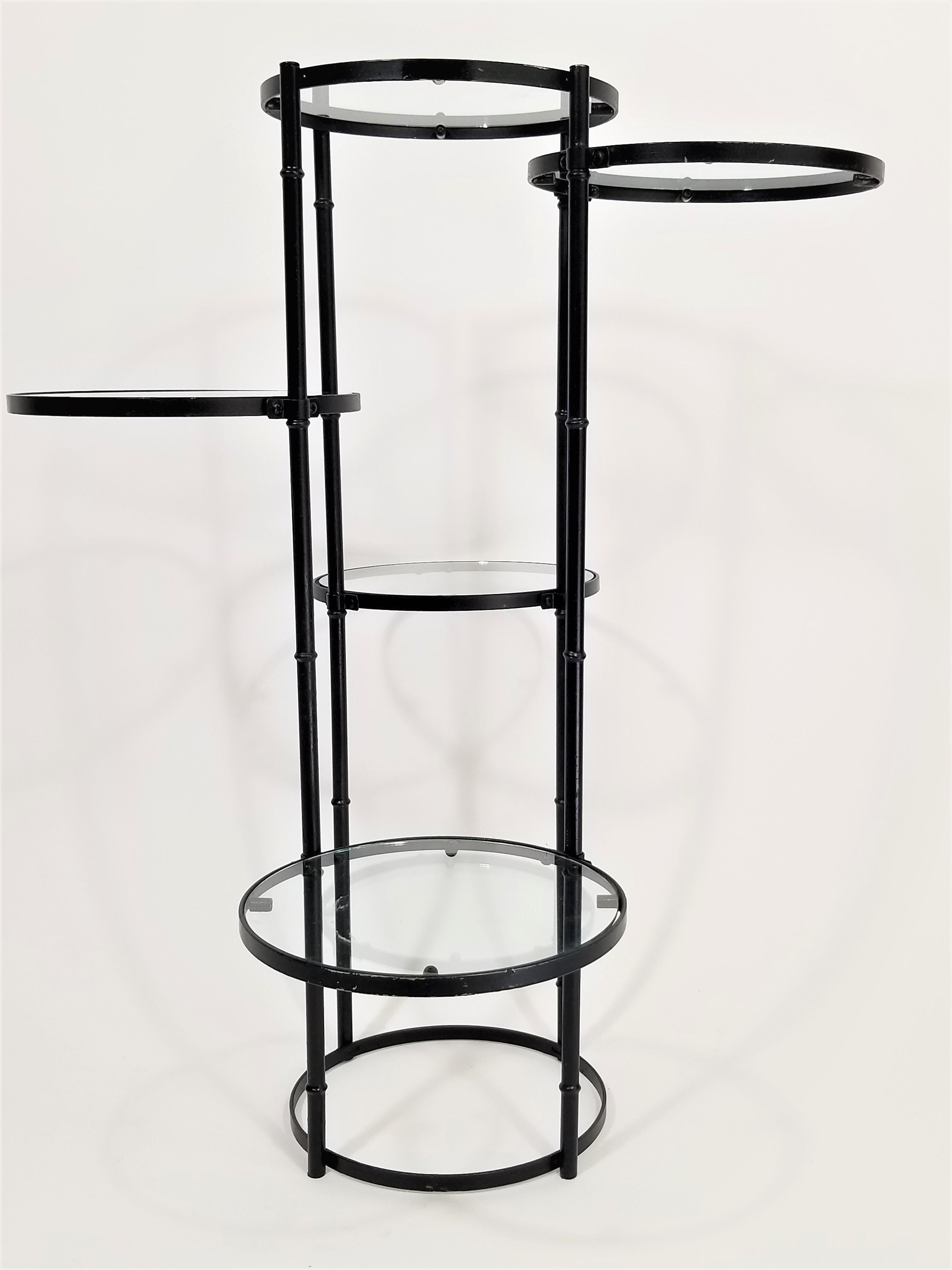 Art Deco Black Wrought Iron and Glass 5-Tiered Garden Patio Stand Midcentury 6