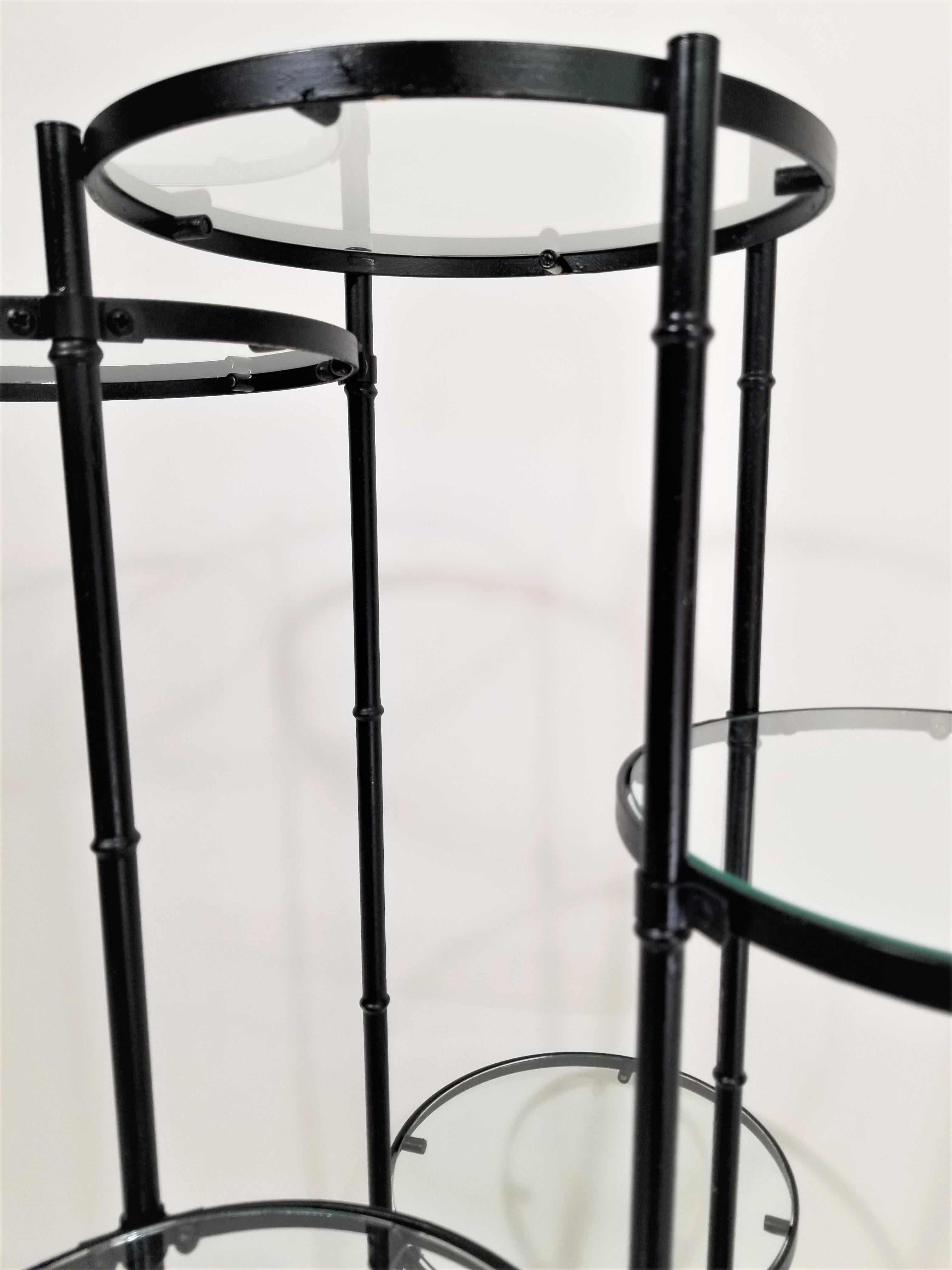 Art Deco Black Wrought Iron and Glass 5-Tiered Garden Patio Stand Midcentury 9