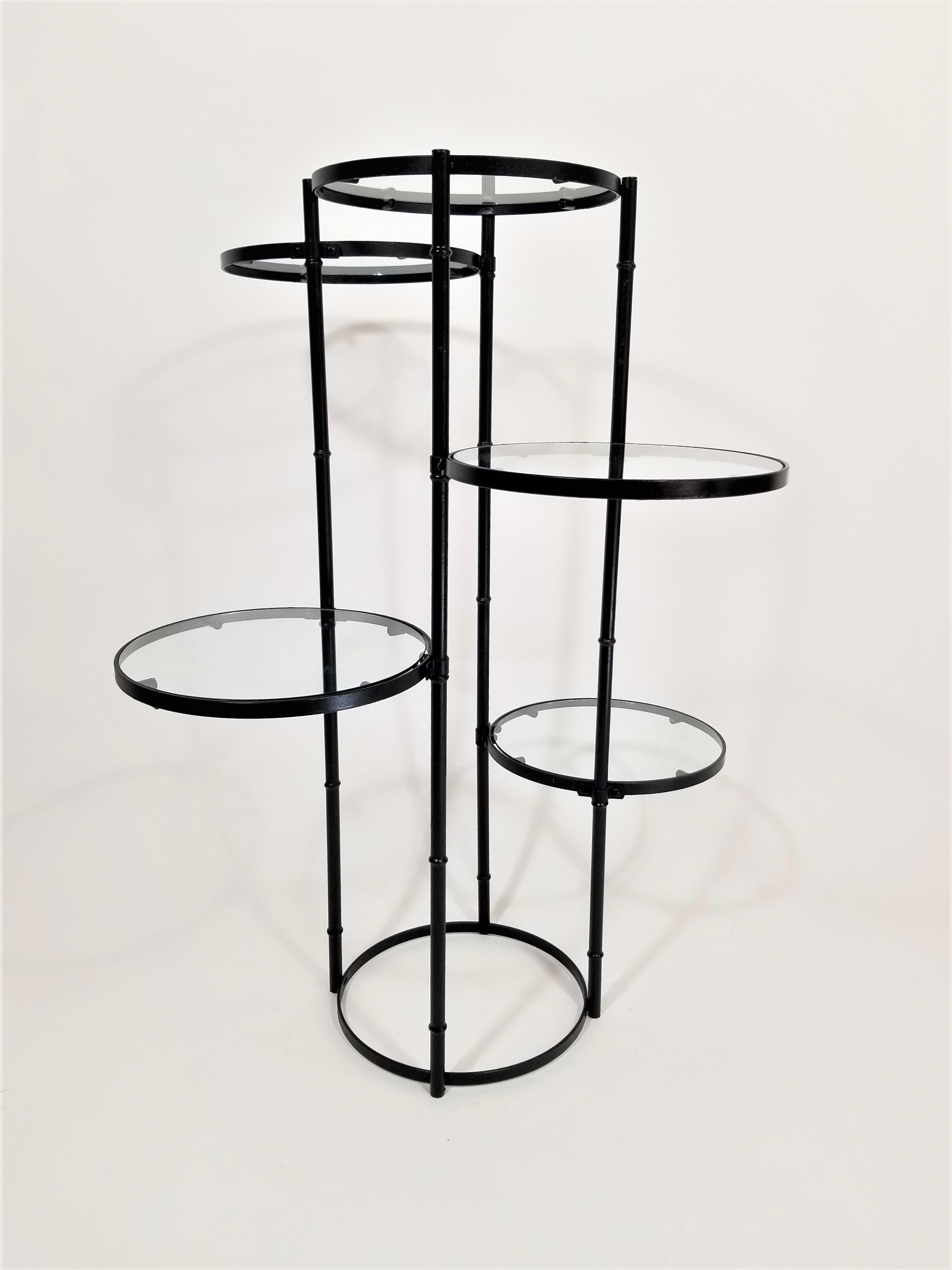 Art Deco Black Wrought Iron and Glass 5-Tiered Garden Patio Stand Midcentury 10