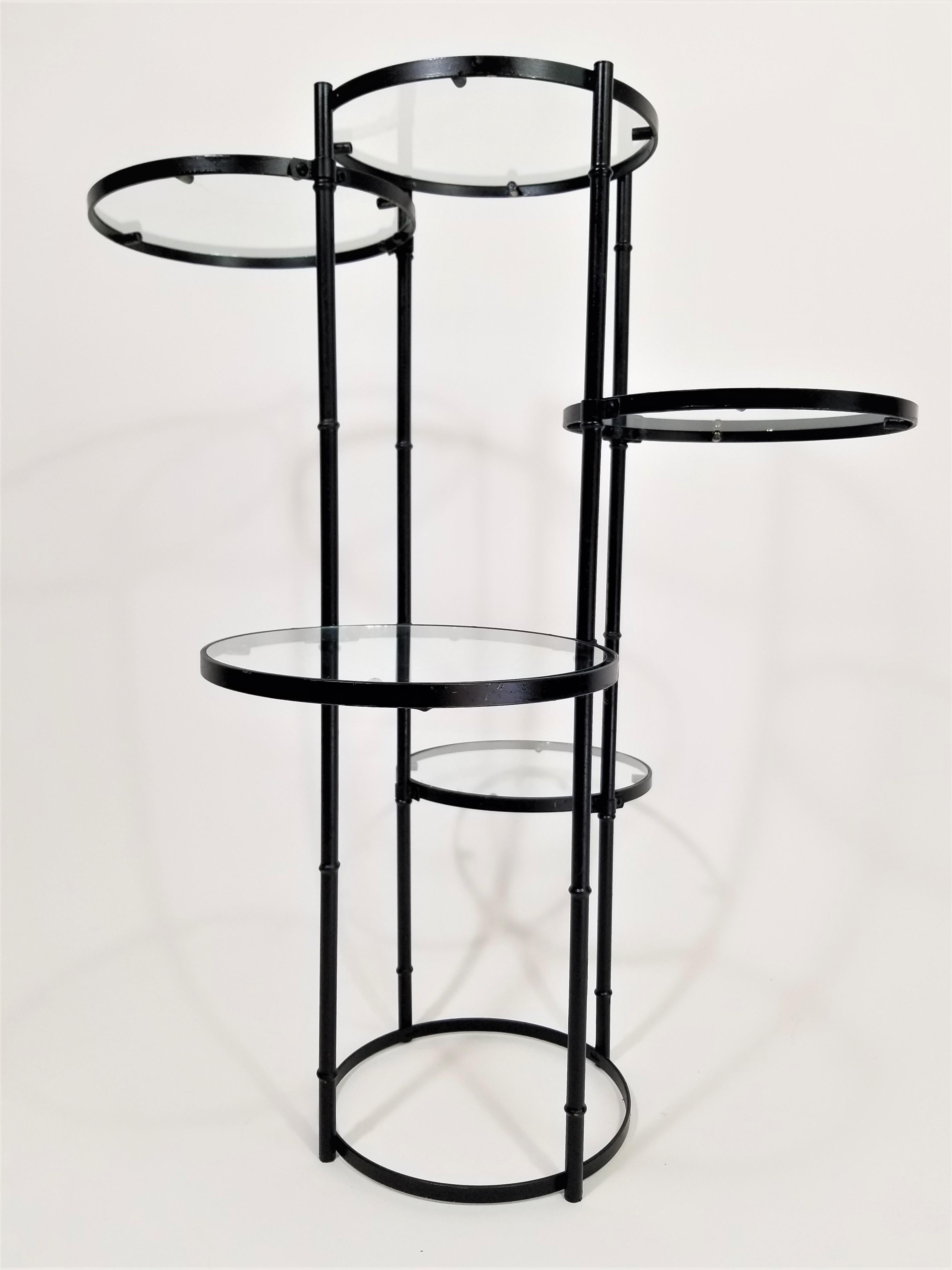 Art Deco Black Wrought Iron and Glass 5-Tiered Garden Patio Stand Midcentury 11