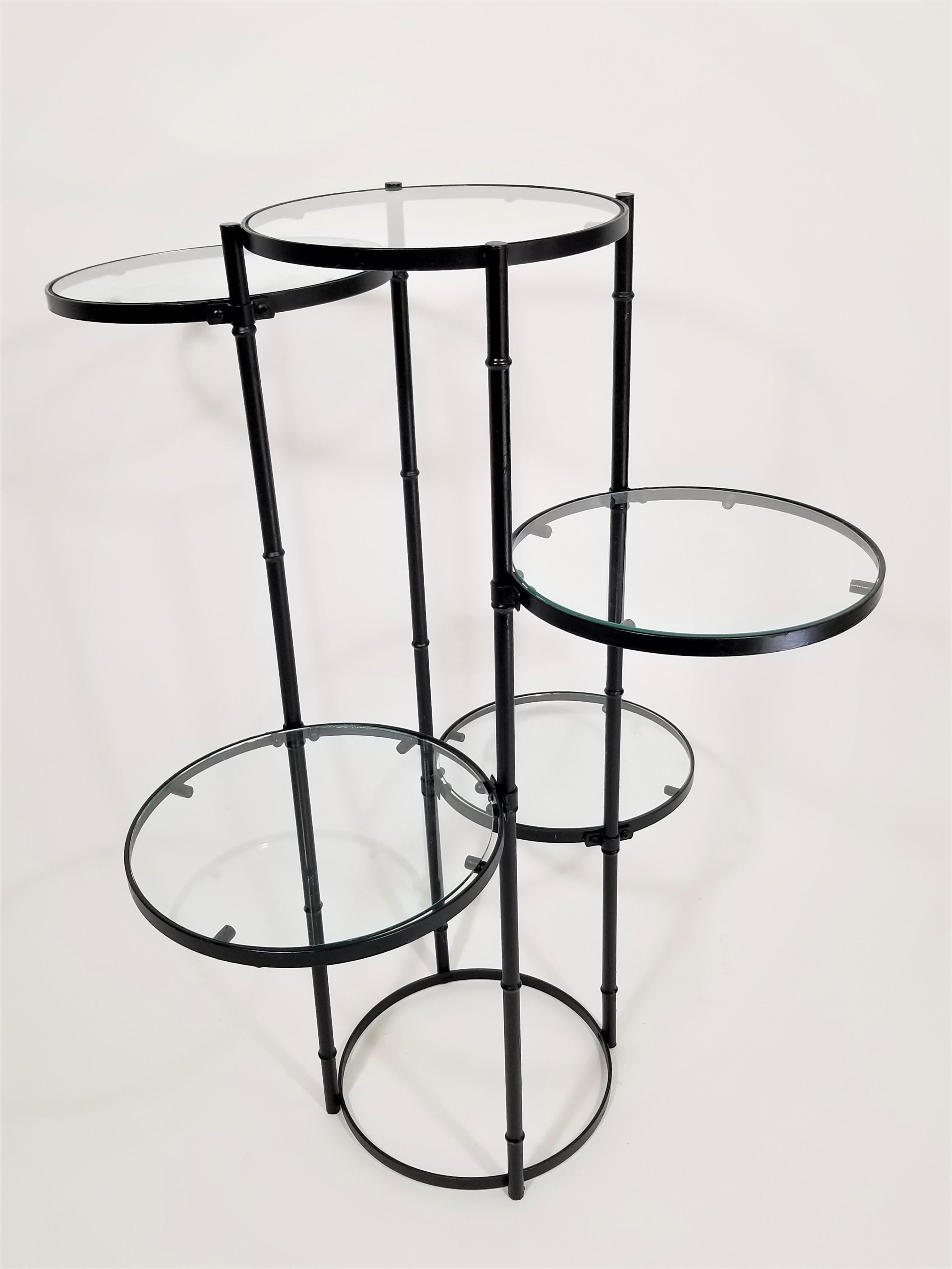 Art Deco Black Wrought Iron and Glass 5-Tiered Garden Patio Stand Midcentury 1