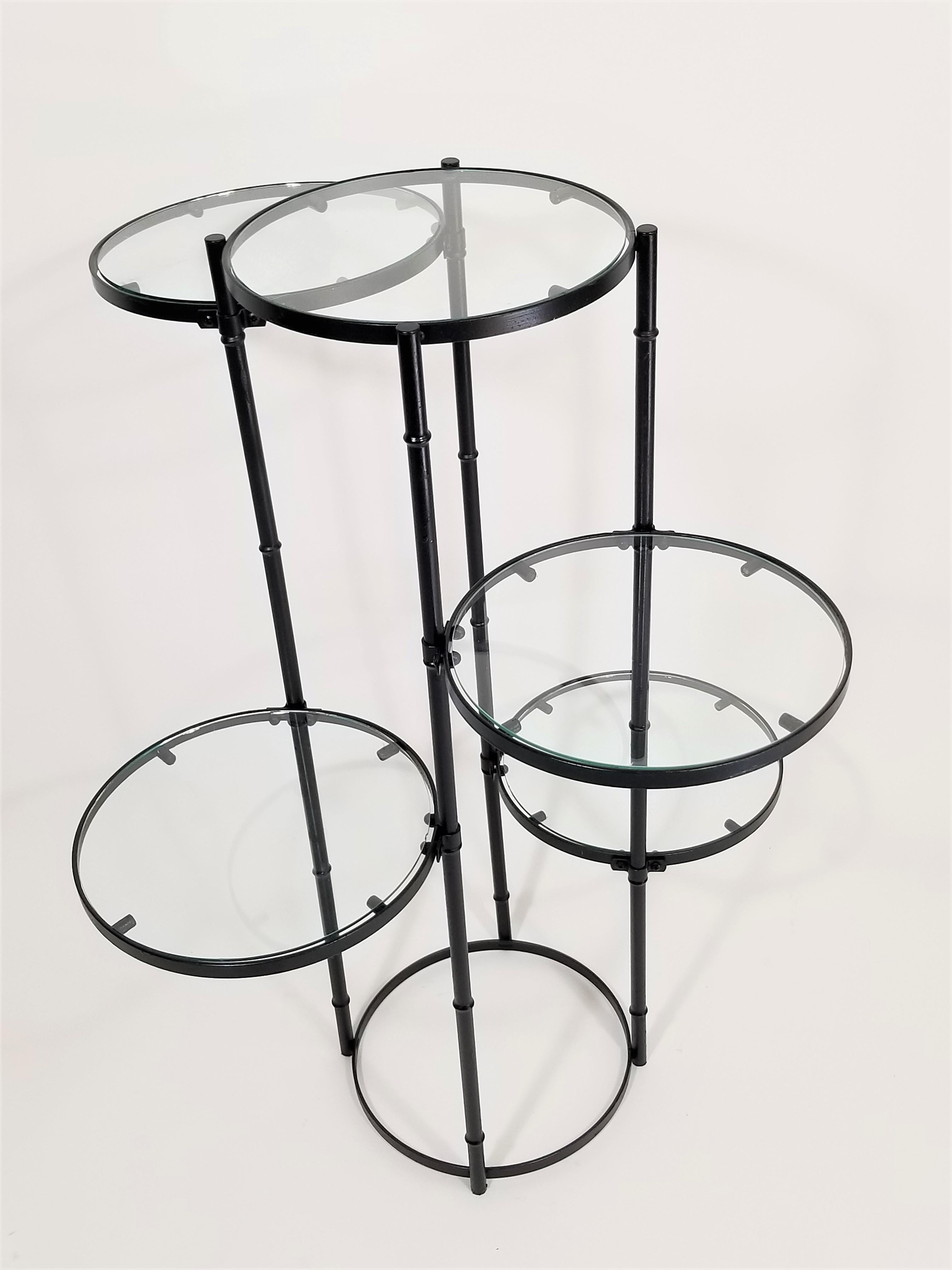 Art Deco Black Wrought Iron and Glass 5-Tiered Garden Patio Stand Midcentury 2