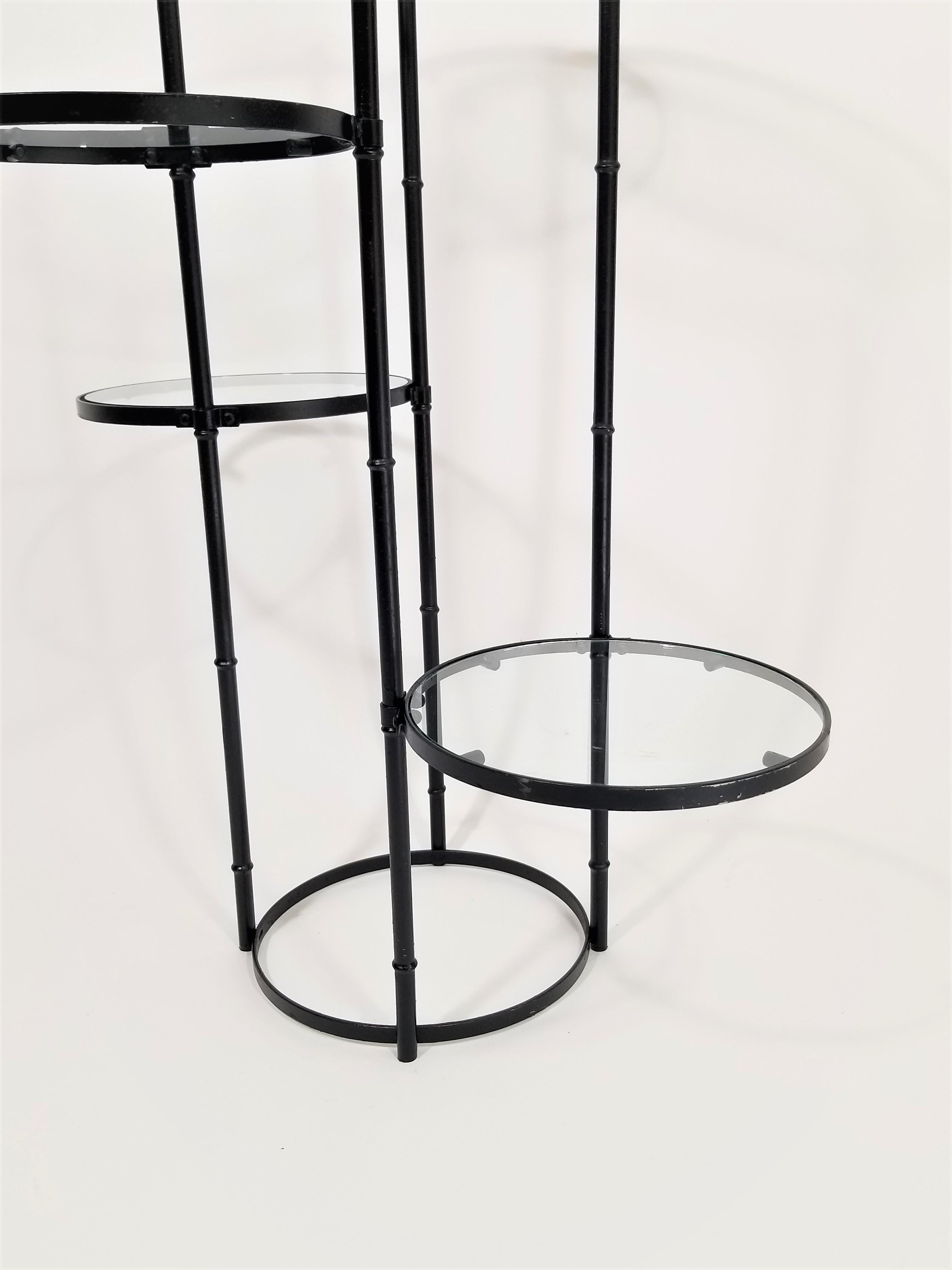 Art Deco Black Wrought Iron and Glass 5-Tiered Garden Patio Stand Midcentury 4