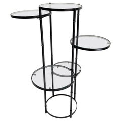 Art Deco Black Wrought Iron and Glass 5-Tiered Garden Patio Stand Midcentury