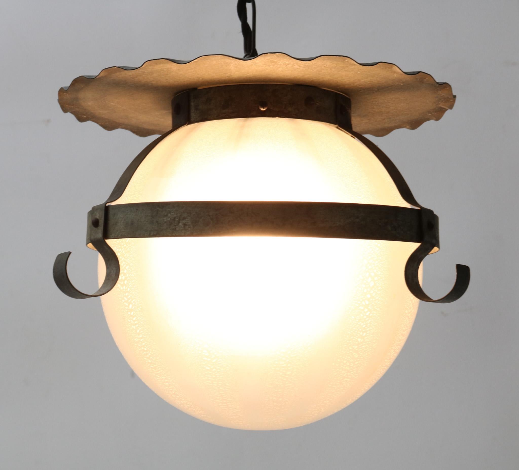 Wrought Iron and Glass Art Deco Amsterdamse School Pendant Lamp by A.D. Copier  For Sale 5