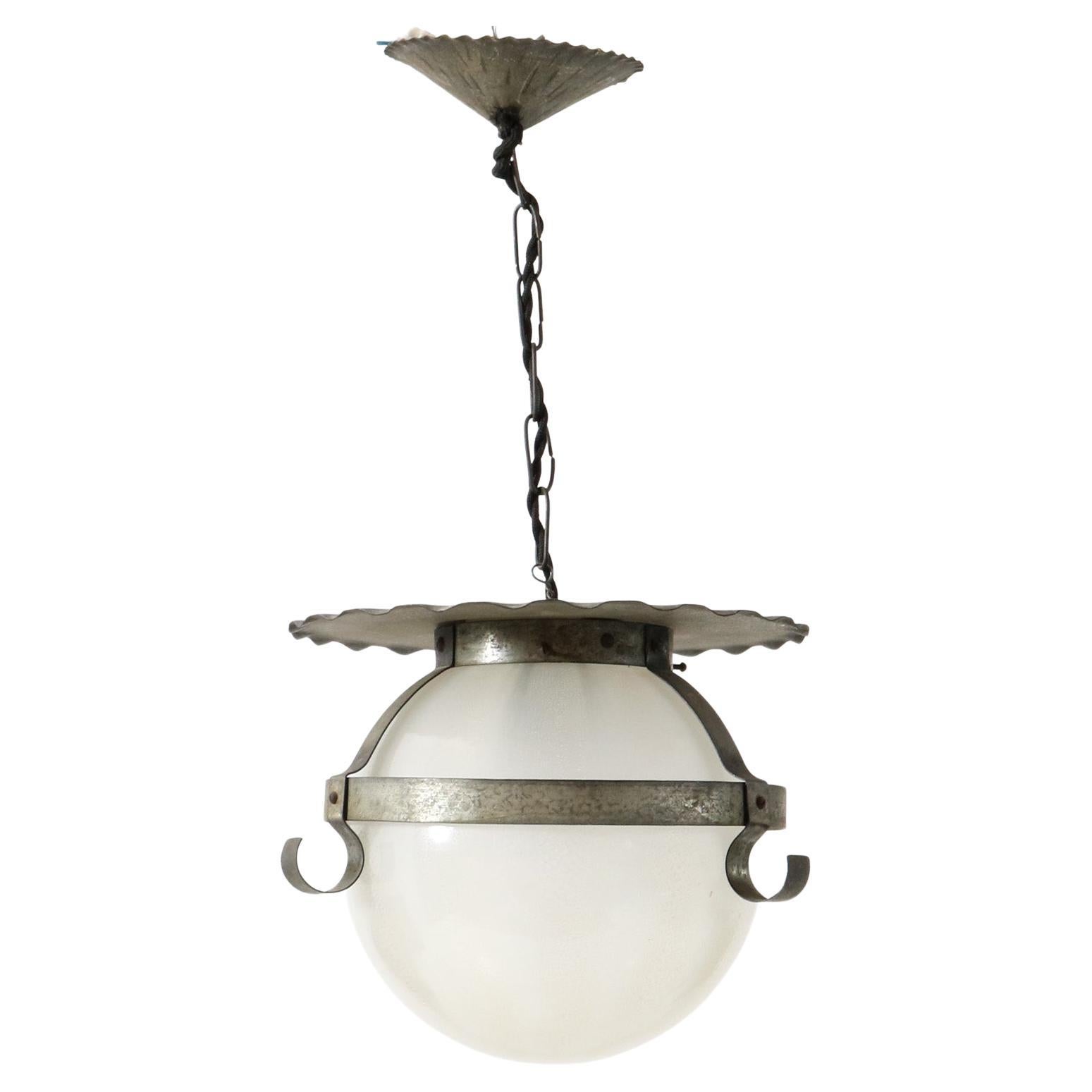 Wrought Iron and Glass Art Deco Amsterdamse School Pendant Lamp by A.D. Copier  For Sale