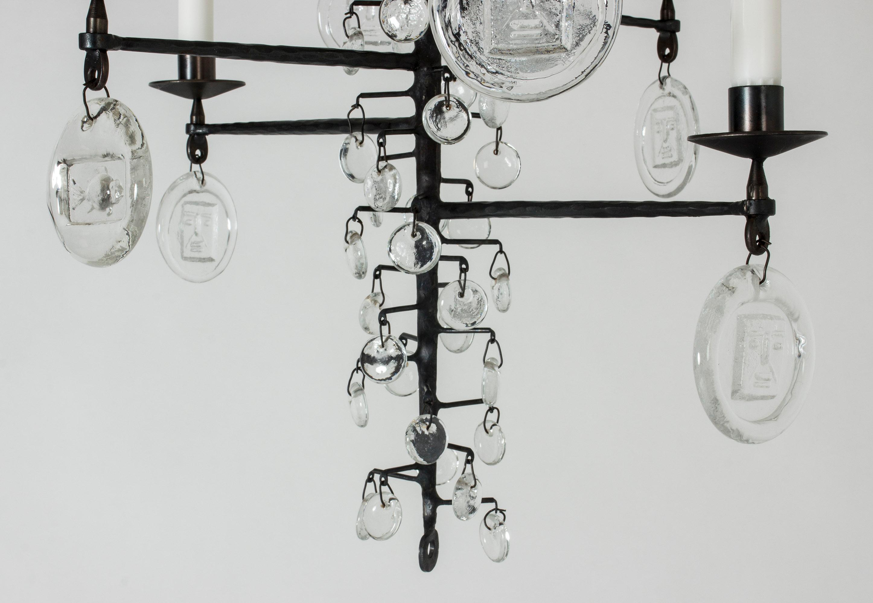 Wrought Iron and Glass Candle Chandelier by Erik Höglund In Good Condition In Stockholm, SE