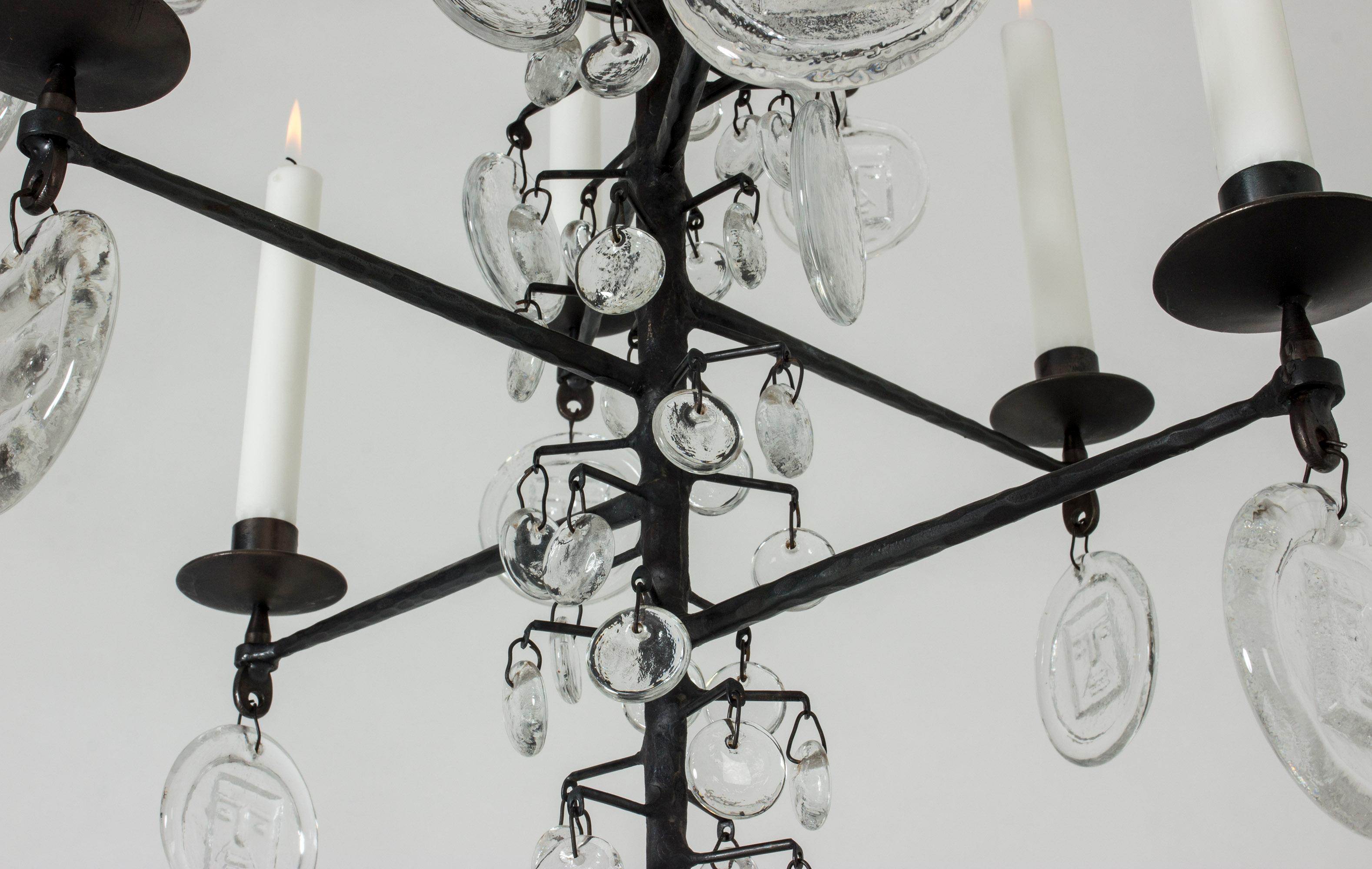Wrought Iron and Glass Candle Chandelier by Erik Höglund 1