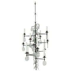 Wrought Iron and Glass Candle Chandelier by Erik Höglund