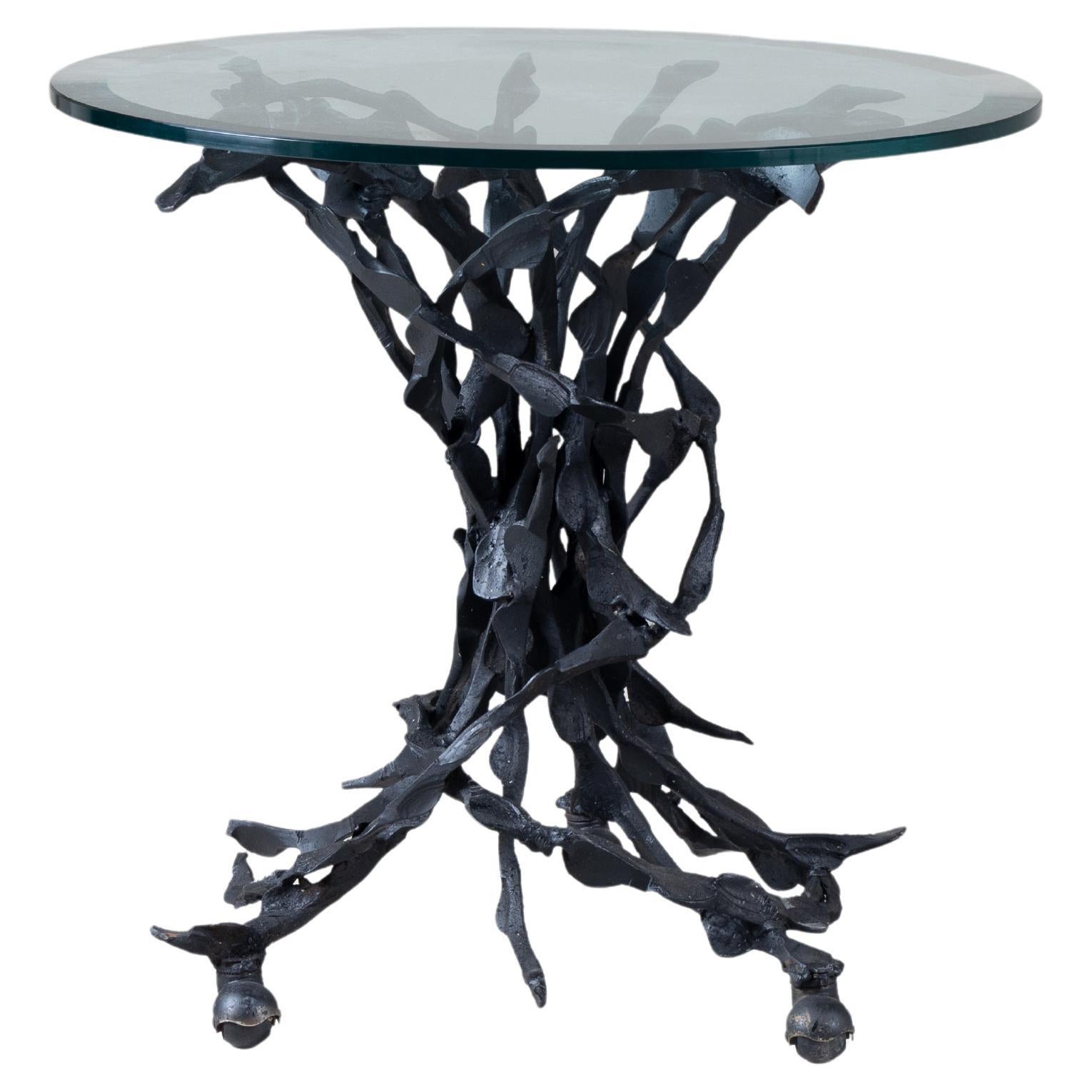Wrought iron and glass coffee table 1970 For Sale