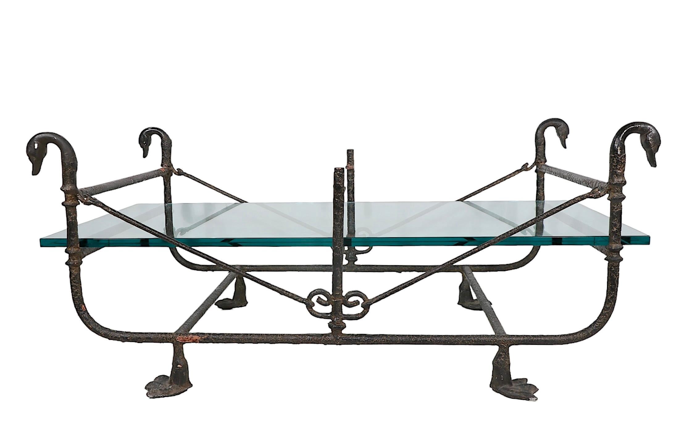 Greco Roman Wrought Iron and Glass Etruscan Coffee Table bib Paul Ferrante  after Giacometti For Sale